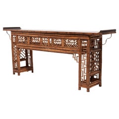 Used Chinese Spotted Bamboo Altar Table, C. 1850