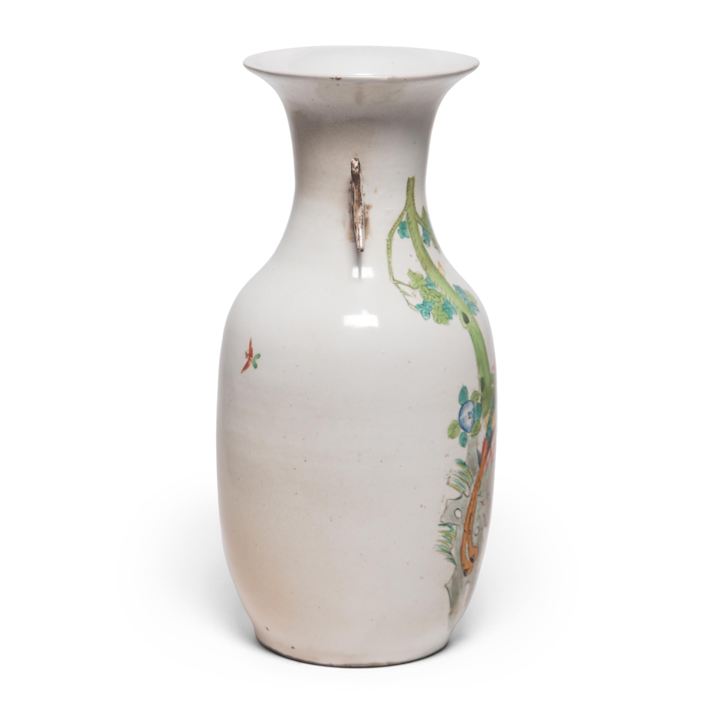 Glazed Chinese Springtime Phoenix Tail Vase, circa 1900 For Sale