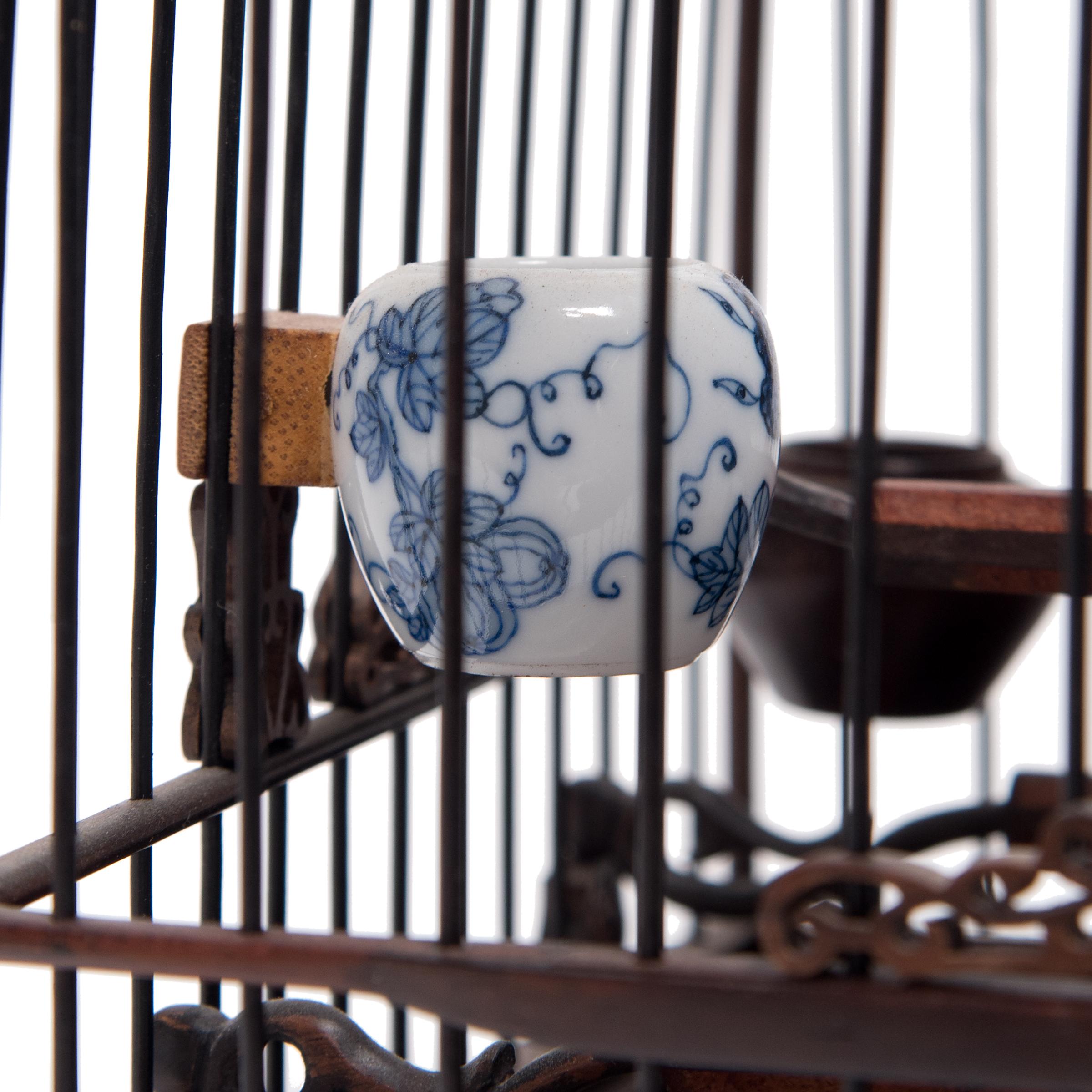 Chinese Square Birdcage with Burl Inlay, circa 1850 1