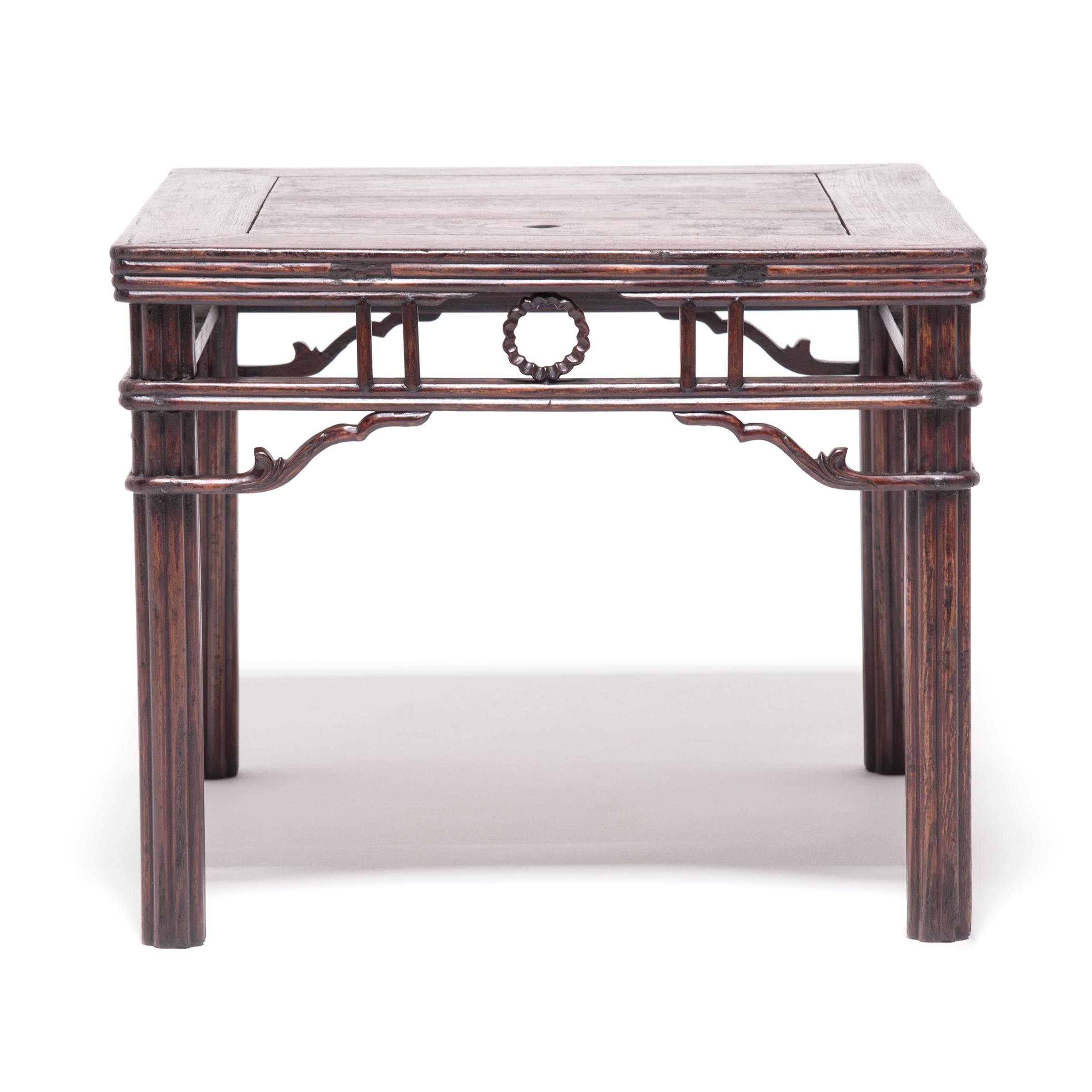 Hand-Carved Chinese Square Chrysanthemum Table, circa 1850