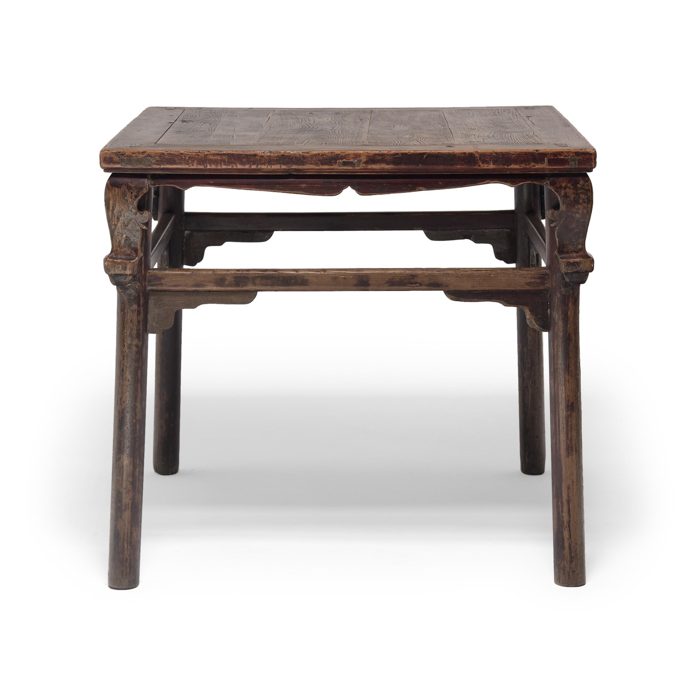 Qing Chinese Square Display Table with Scroll Corners, circa 1850 For Sale