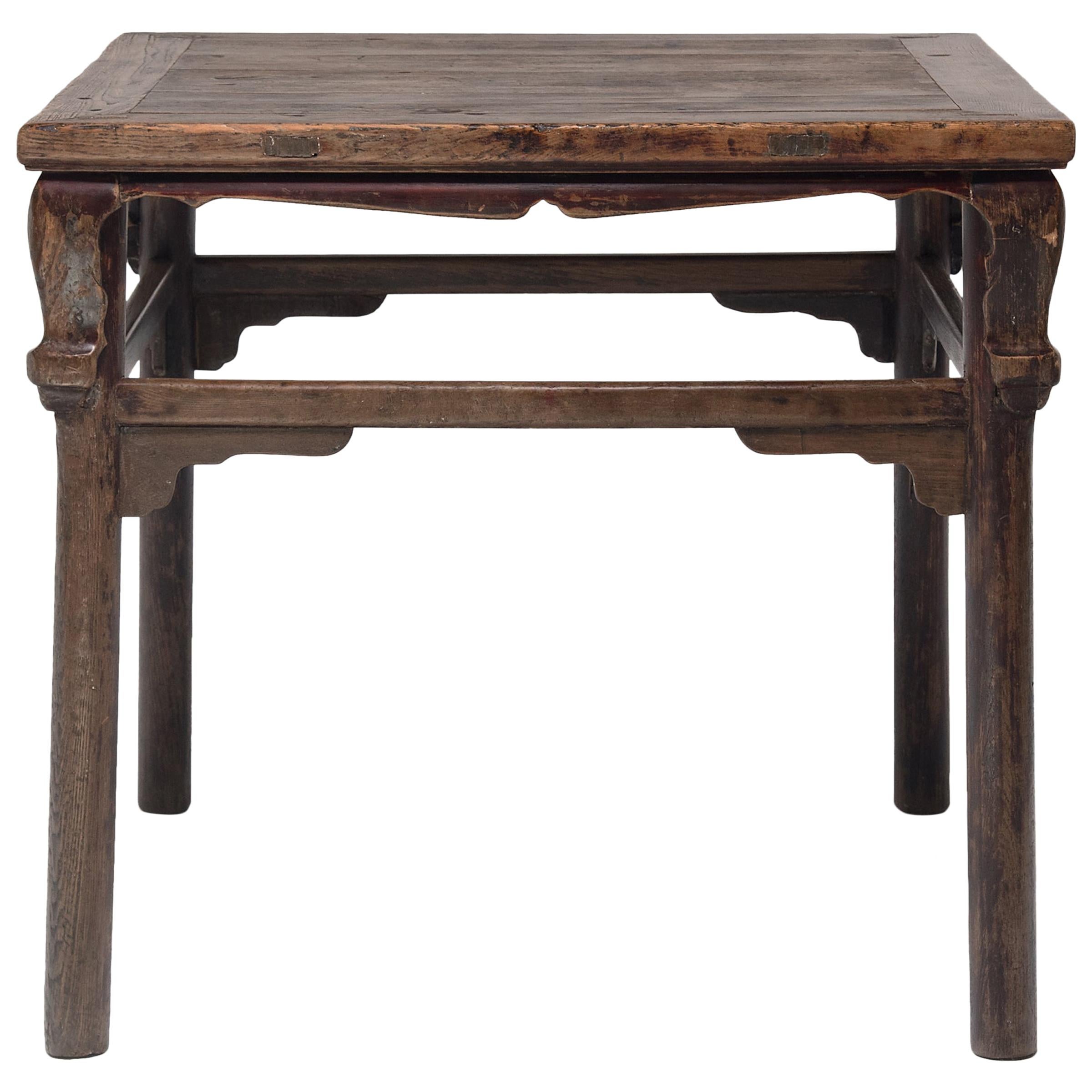 Chinese Square Display Table with Scroll Corners, circa 1850 For Sale