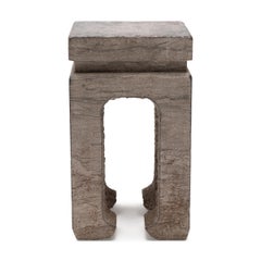 Chinese Square Limestone Pedestal Table