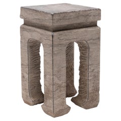 Chinese Square Limestone Pedestal Table