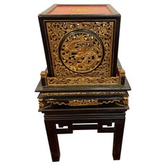 Chinese Square Shape Carving Table Lamp Candle Holder, Early 20th Century