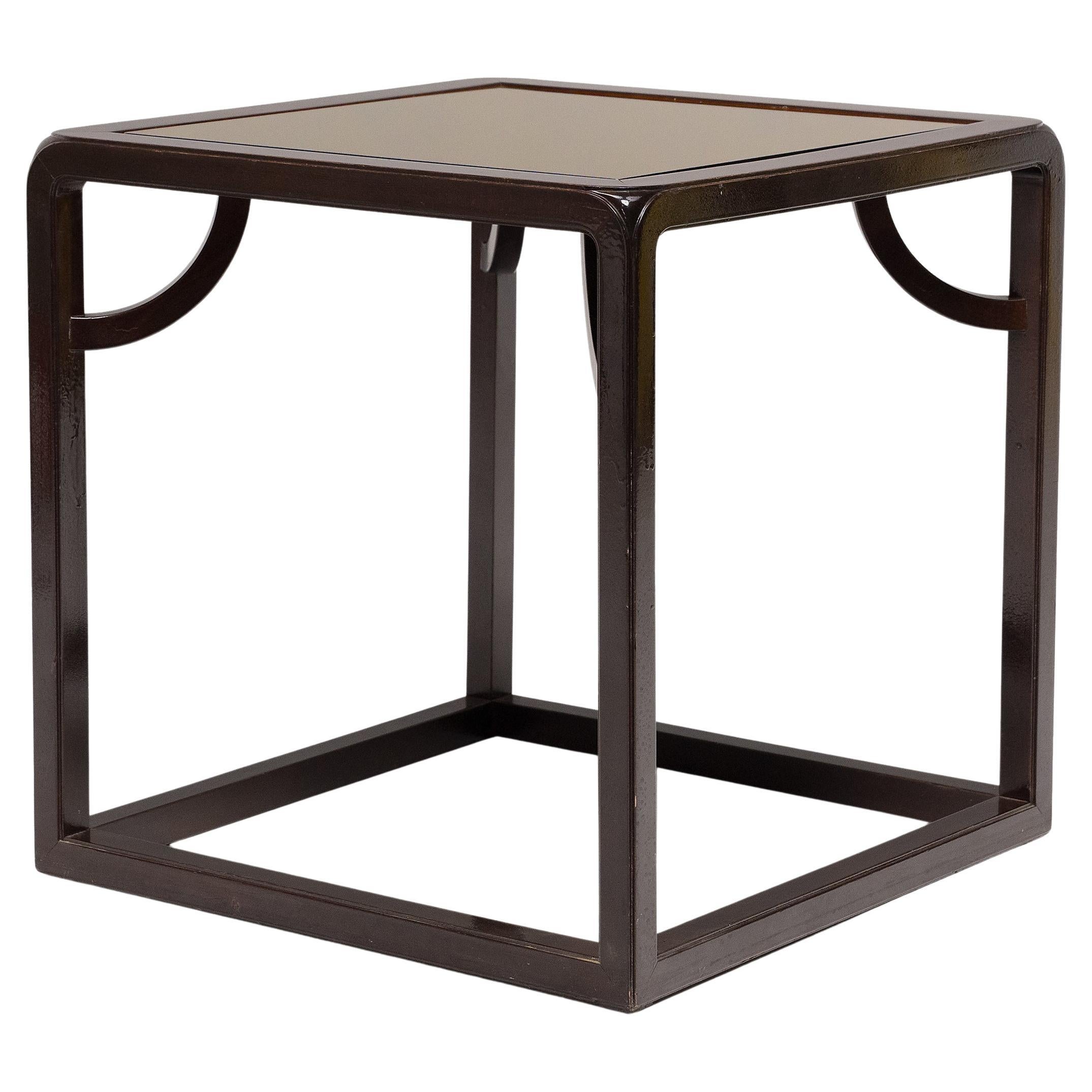 Table d'appoint chinoise carrée avec plateau en miroir