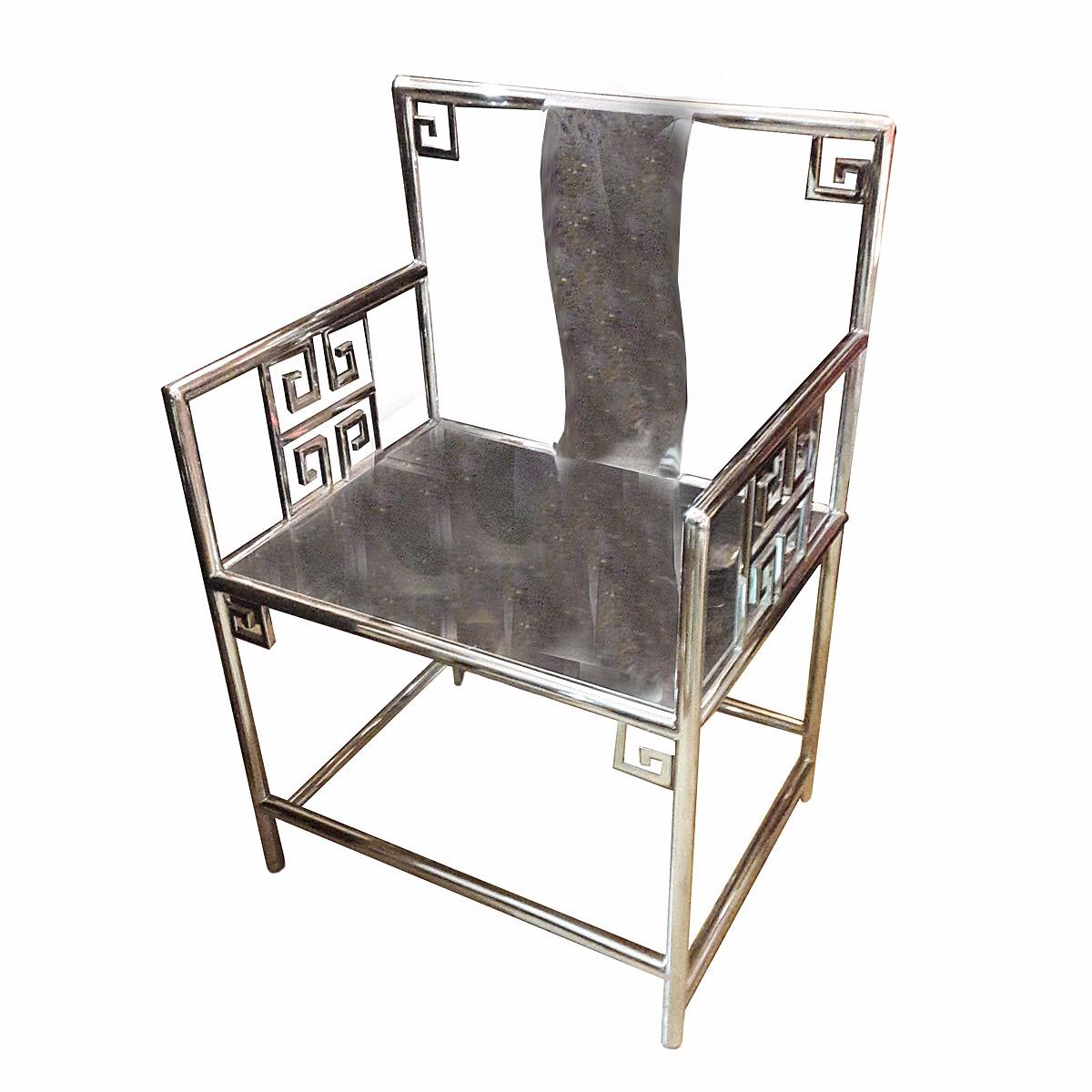 Chinese Stainless Steel Armchairs, Contemporary In Good Condition For Sale In New York, NY