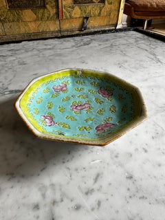 Chinese standing bowl, turquoise with peaches, late Qing Dynasty