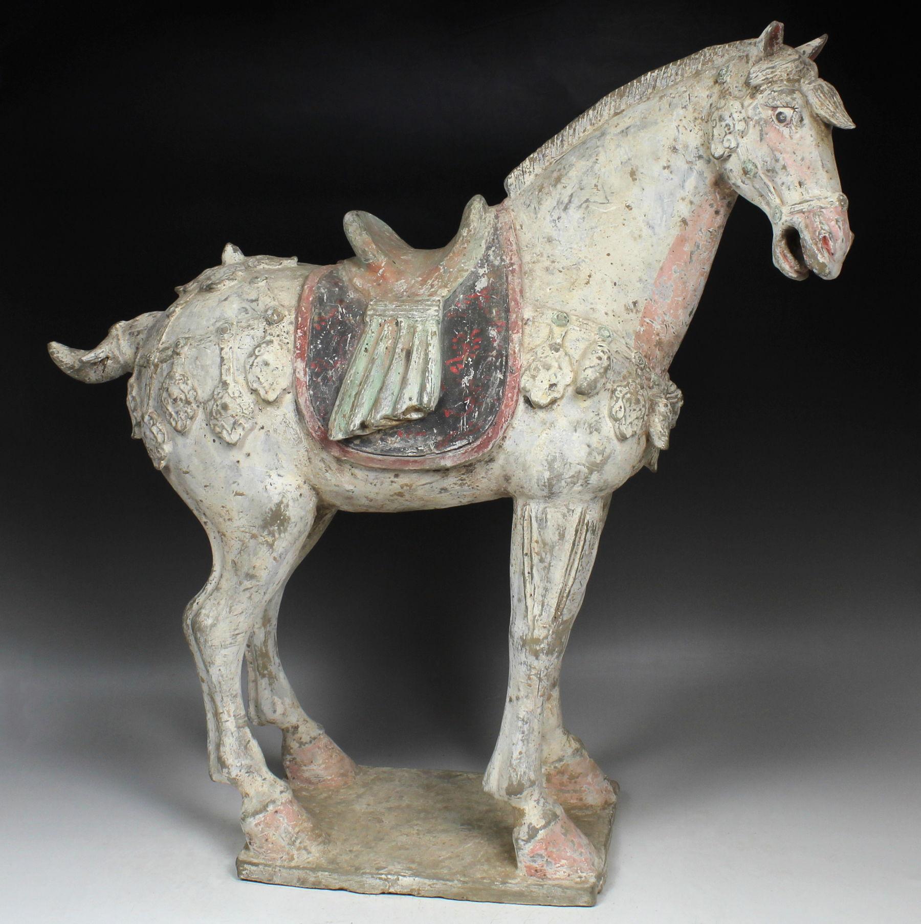 ITEM: Statuette of a horse
MATERIAL: Pottery
CULTURE: Chinese, Tang Dynasty
PERIOD: 618 – 907 A.D
DIMENSIONS: 560 mm x 530 mm x 200 mm
CONDITION: Good condition. Includes Thermoluminescence test by Laboratory Kotalla (Reference