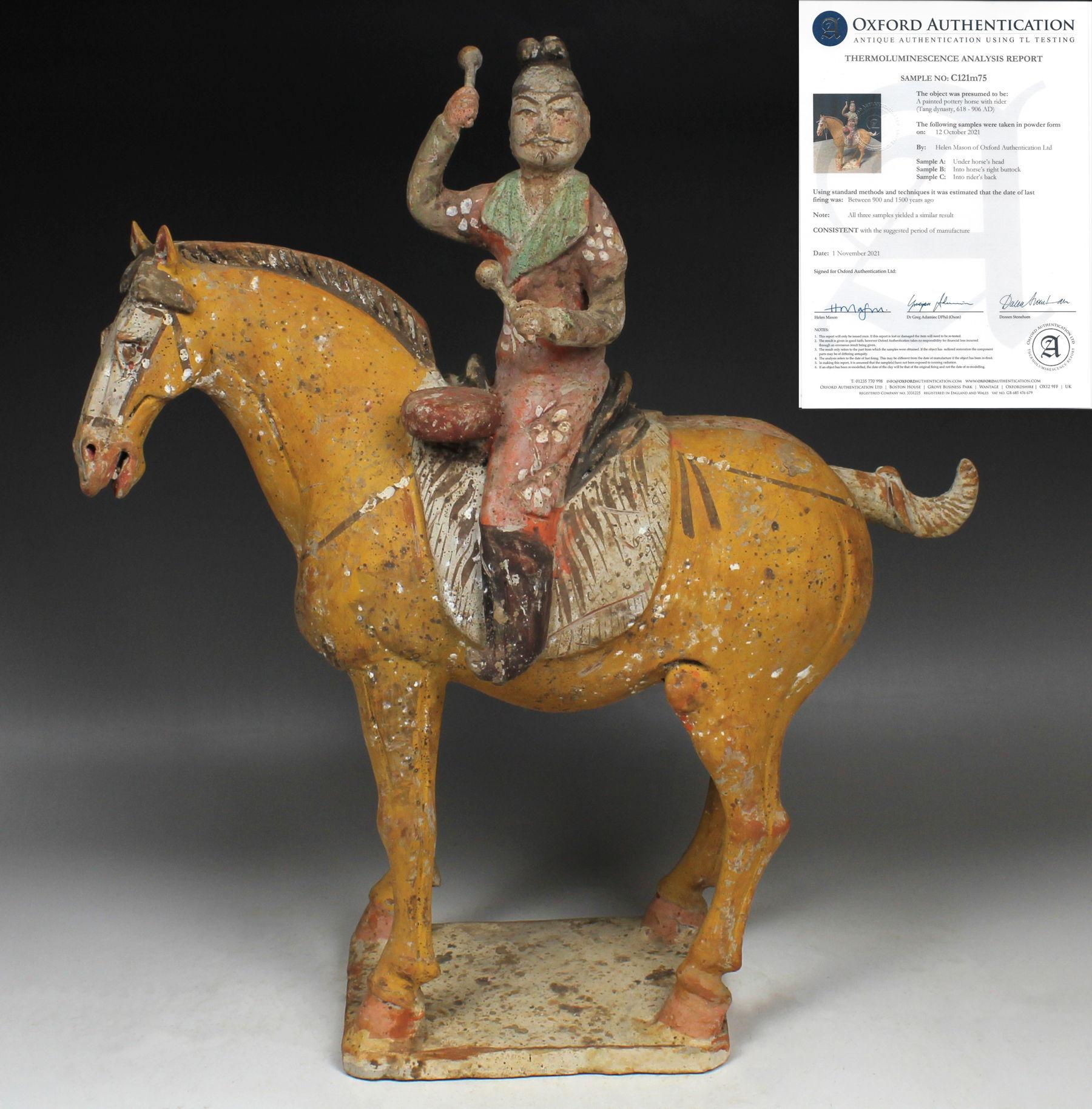 Tang Chinese statuette of a horse with musician For Sale