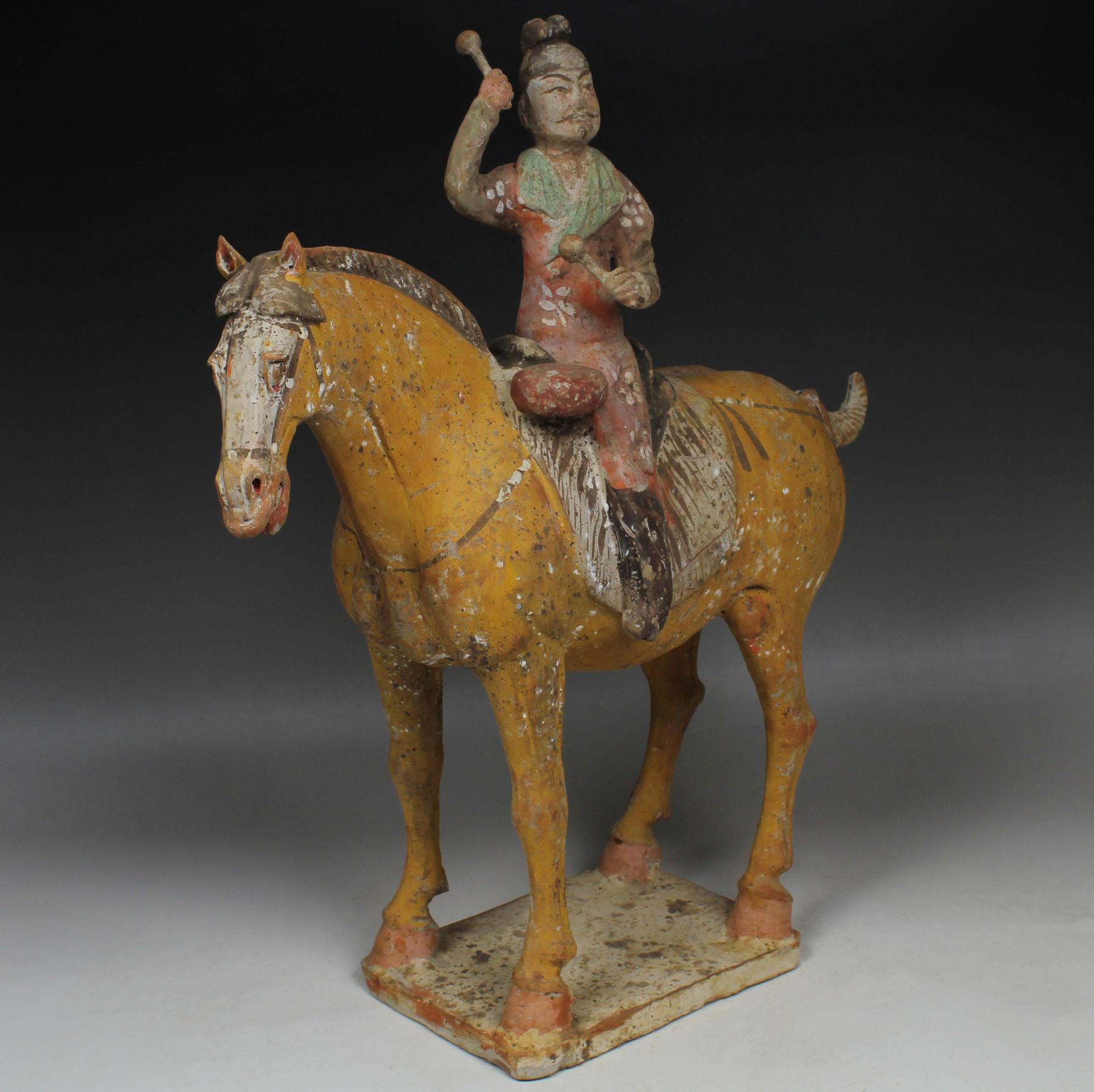 18th Century and Earlier Chinese statuette of a horse with musician For Sale