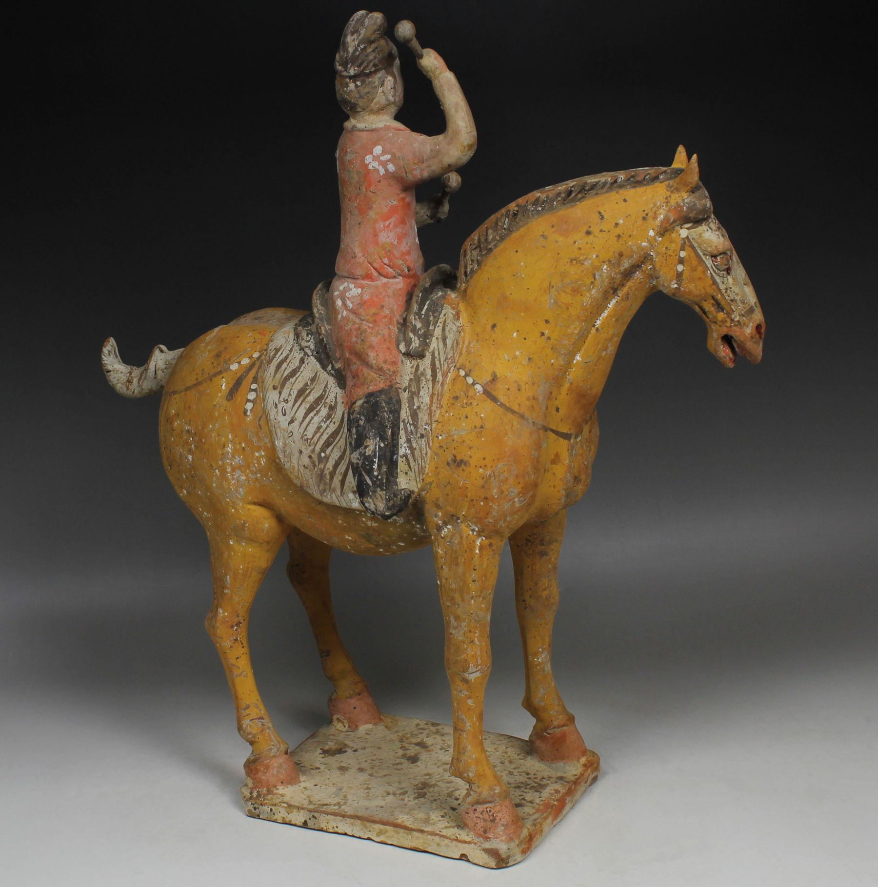 Pottery Chinese statuette of a horse with musician For Sale