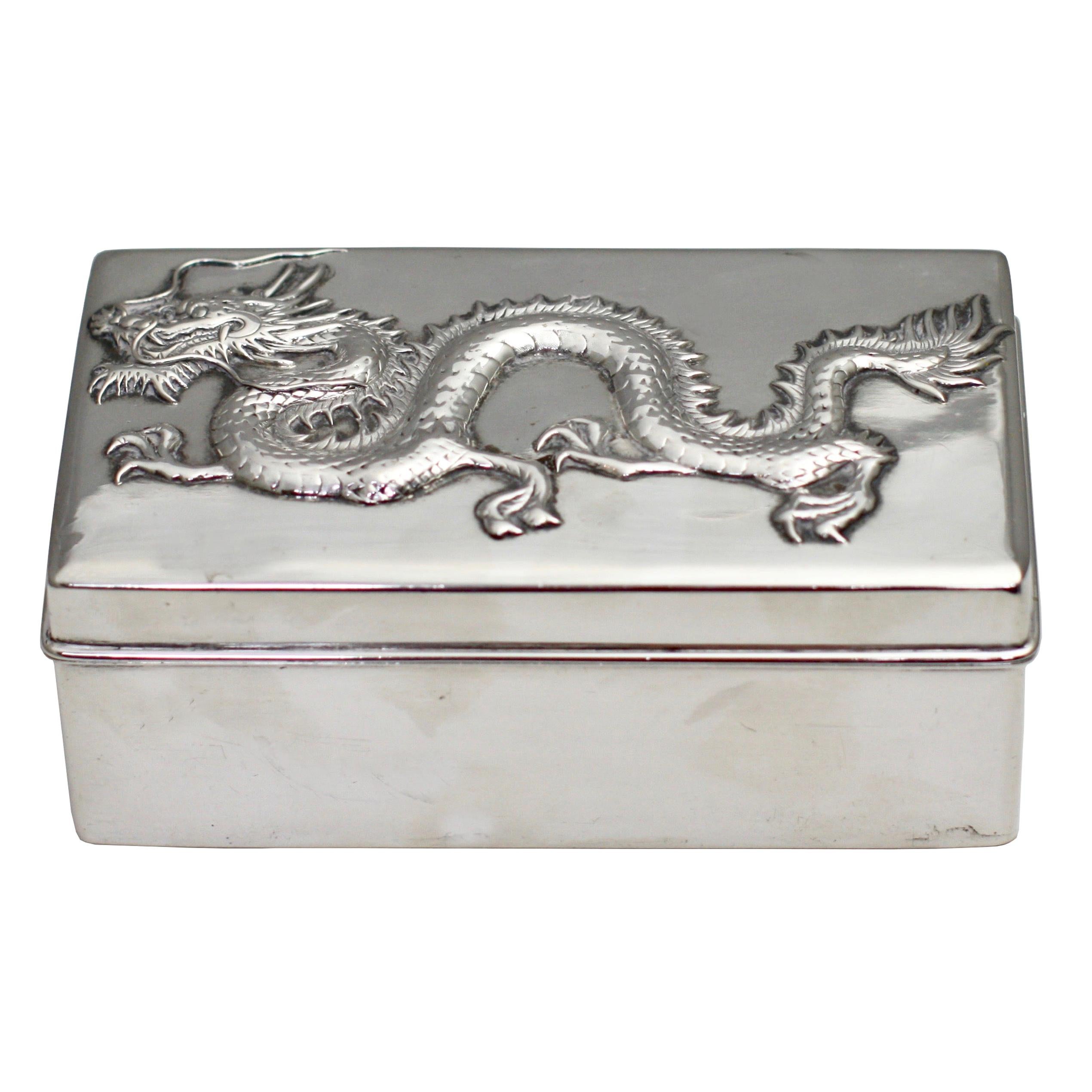 Chinese Sterling Silver Box and Cover circa 1900, Hallmarked and Stamped WH90
