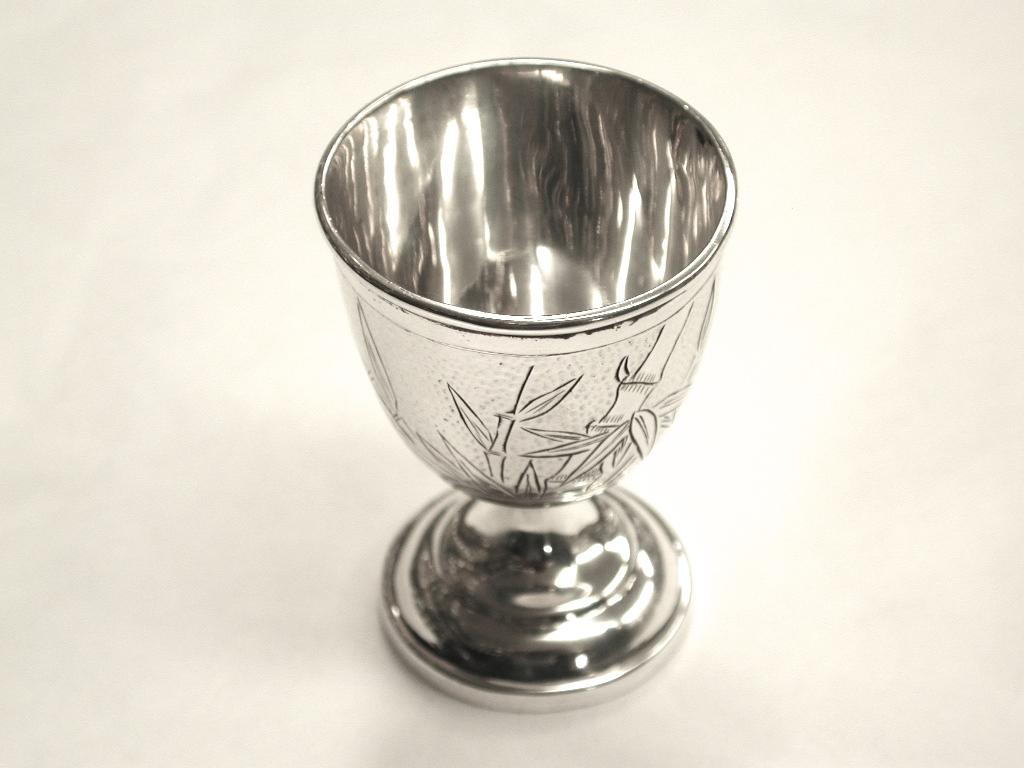 Chinese Export Chinese Sterling Silver Egg Cup with Bamboo Decoration, Hong Kong, circa 1920