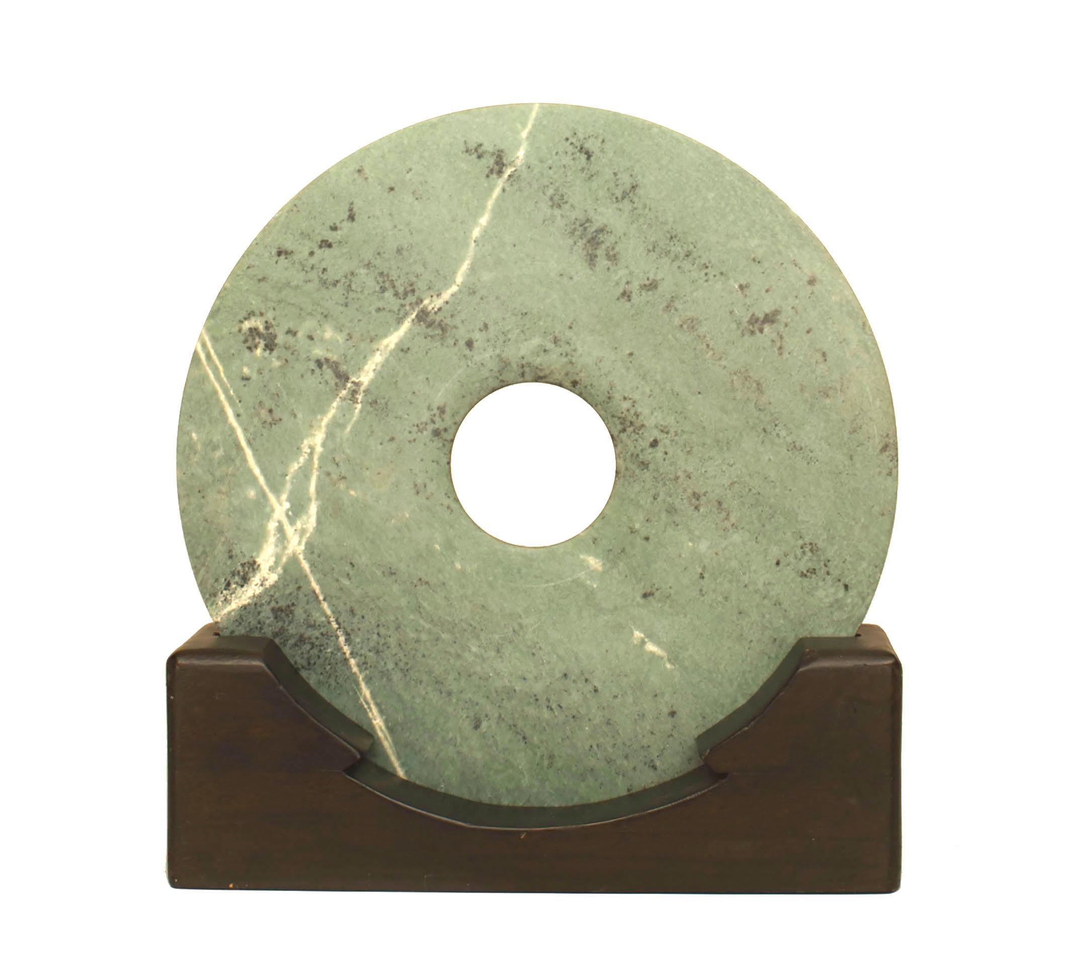 Chinese Export Chinese Stone Bi Discs on Wooden Stands For Sale