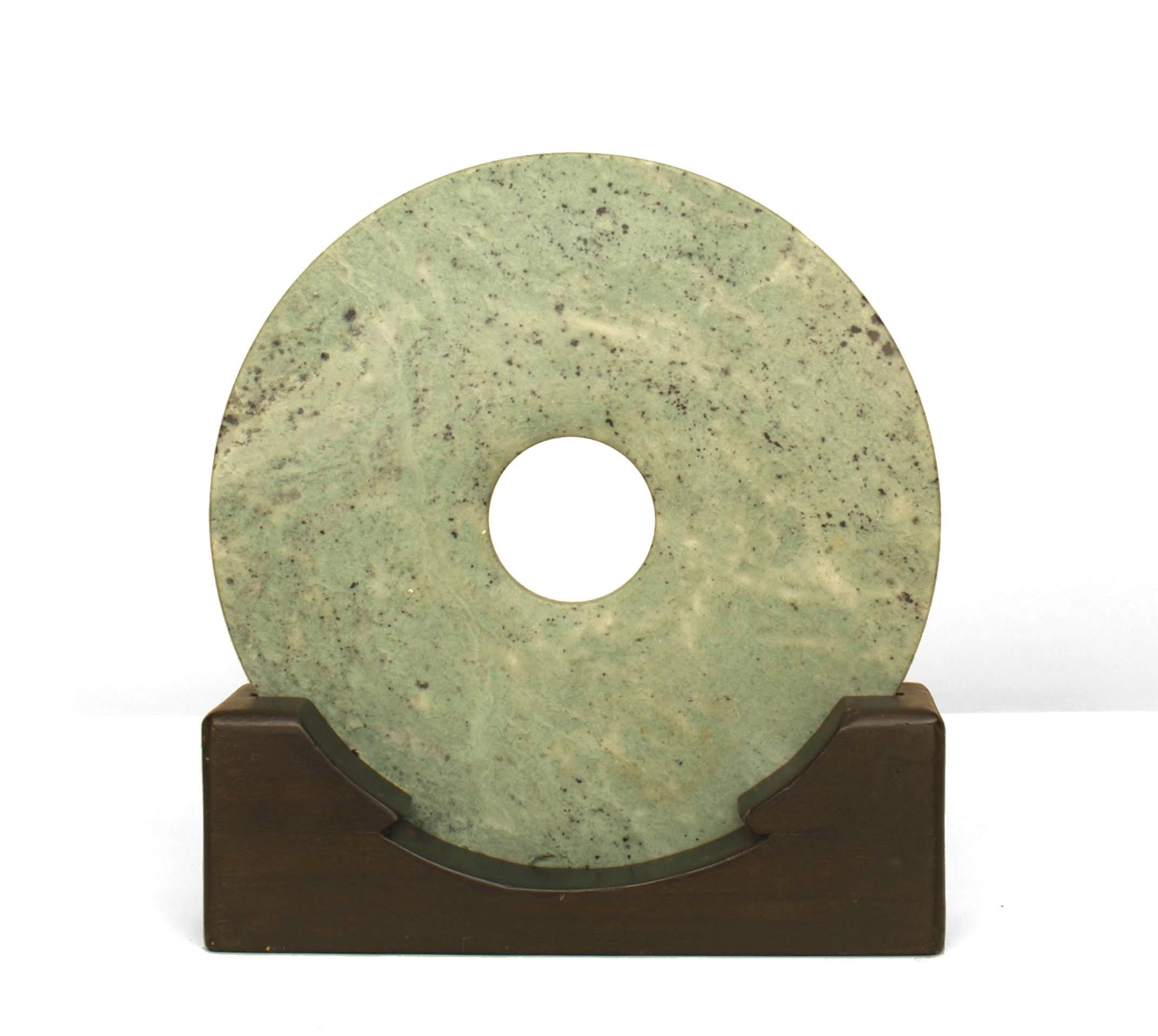 Chinese Stone Bi Discs on Wooden Stands In Good Condition For Sale In Queens, NY