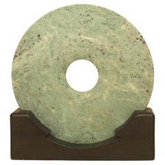 Chinese Stone Bi Discs on Wooden Stands