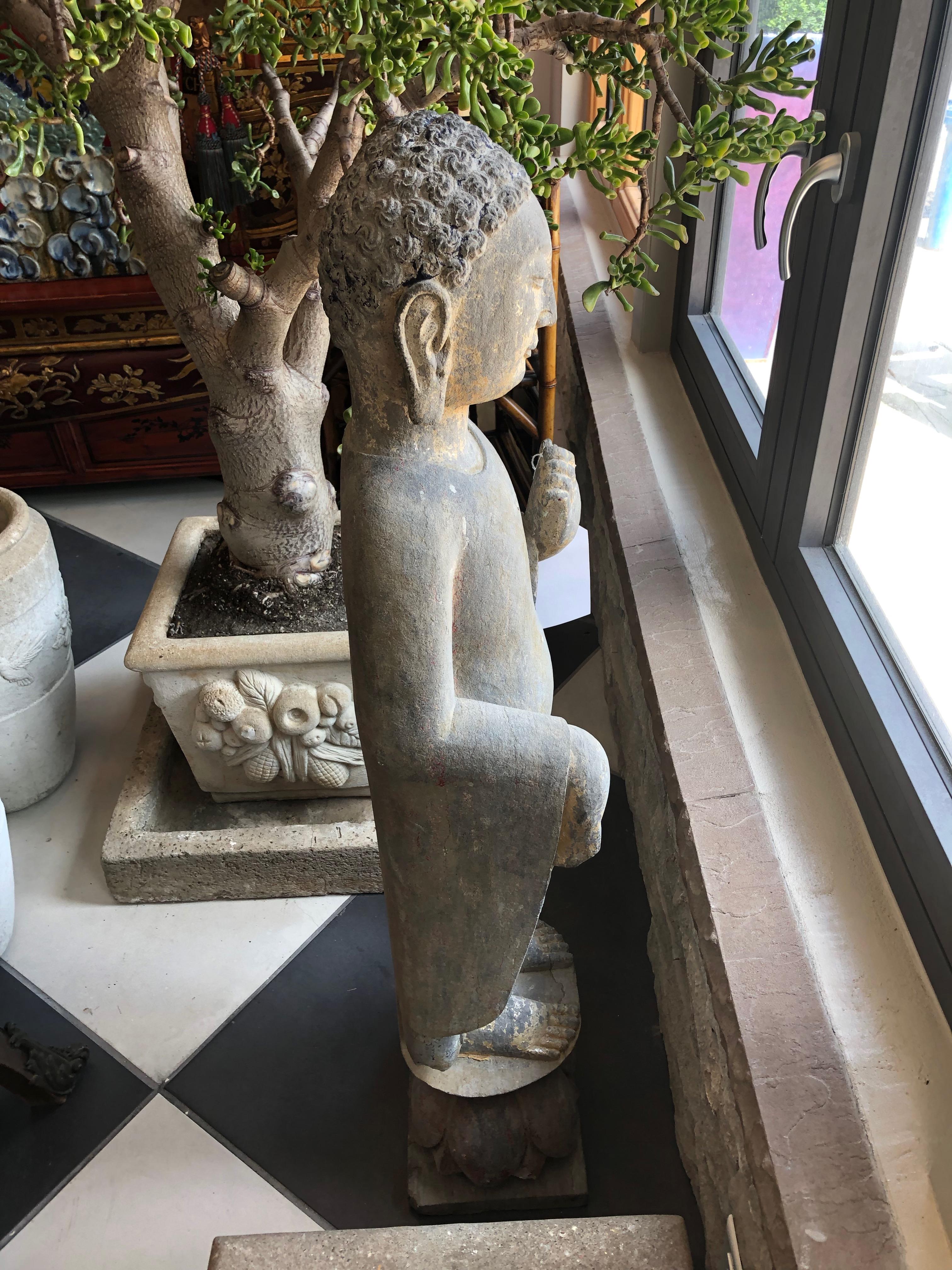 Chinese Stone Carved Buddha In Good Condition In Sarasota, FL