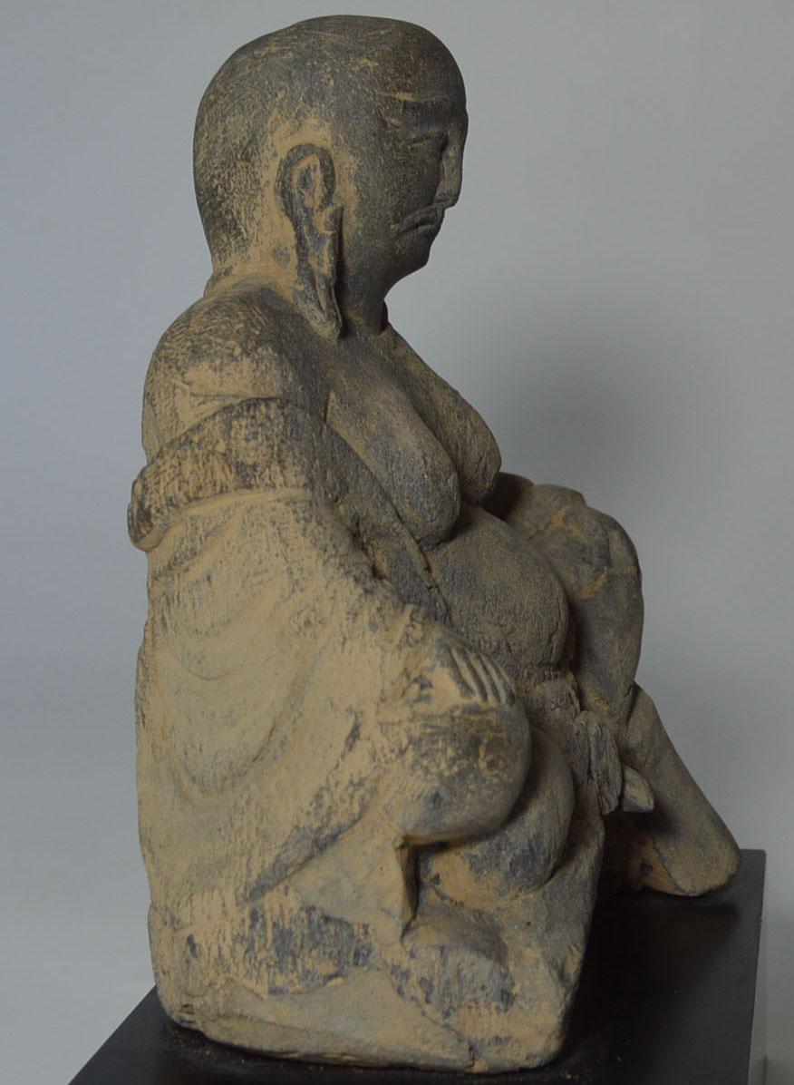 Chinese Stone Figure of a Seated Lohan Ming Dynasty In Good Condition In London, GB