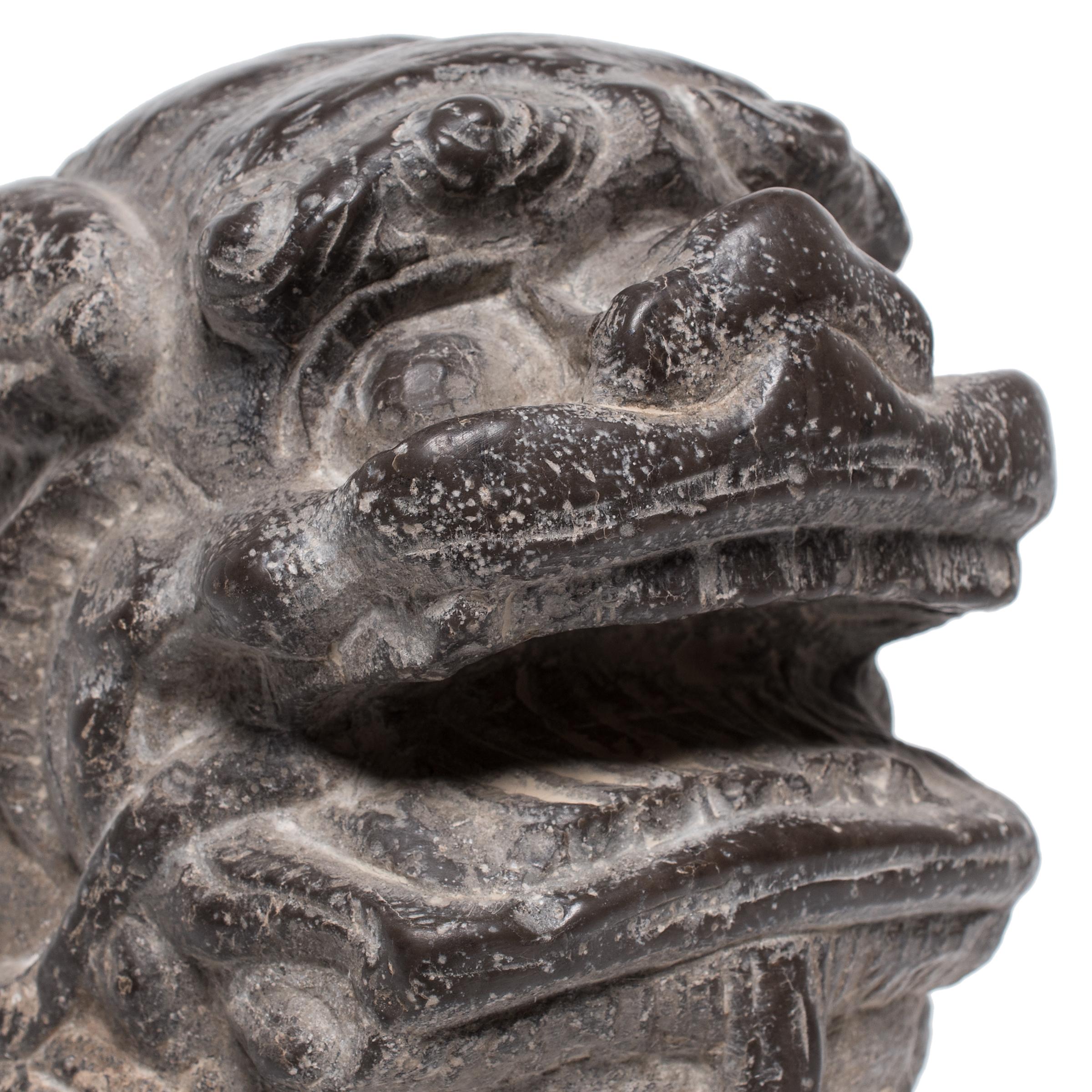 Limestone Chinese Stone Fu Dog Guardian Charm For Sale