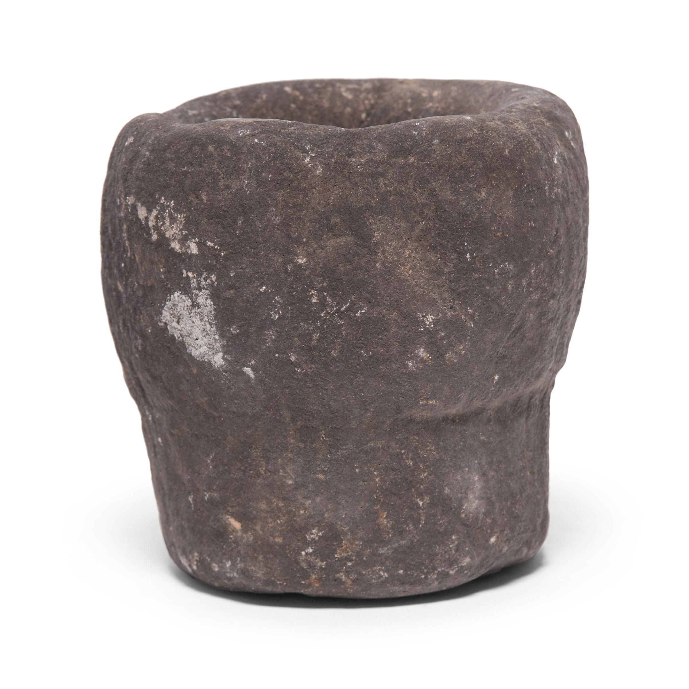 Organic Modern Chinese Stone Garlic Mortar, circa 1900