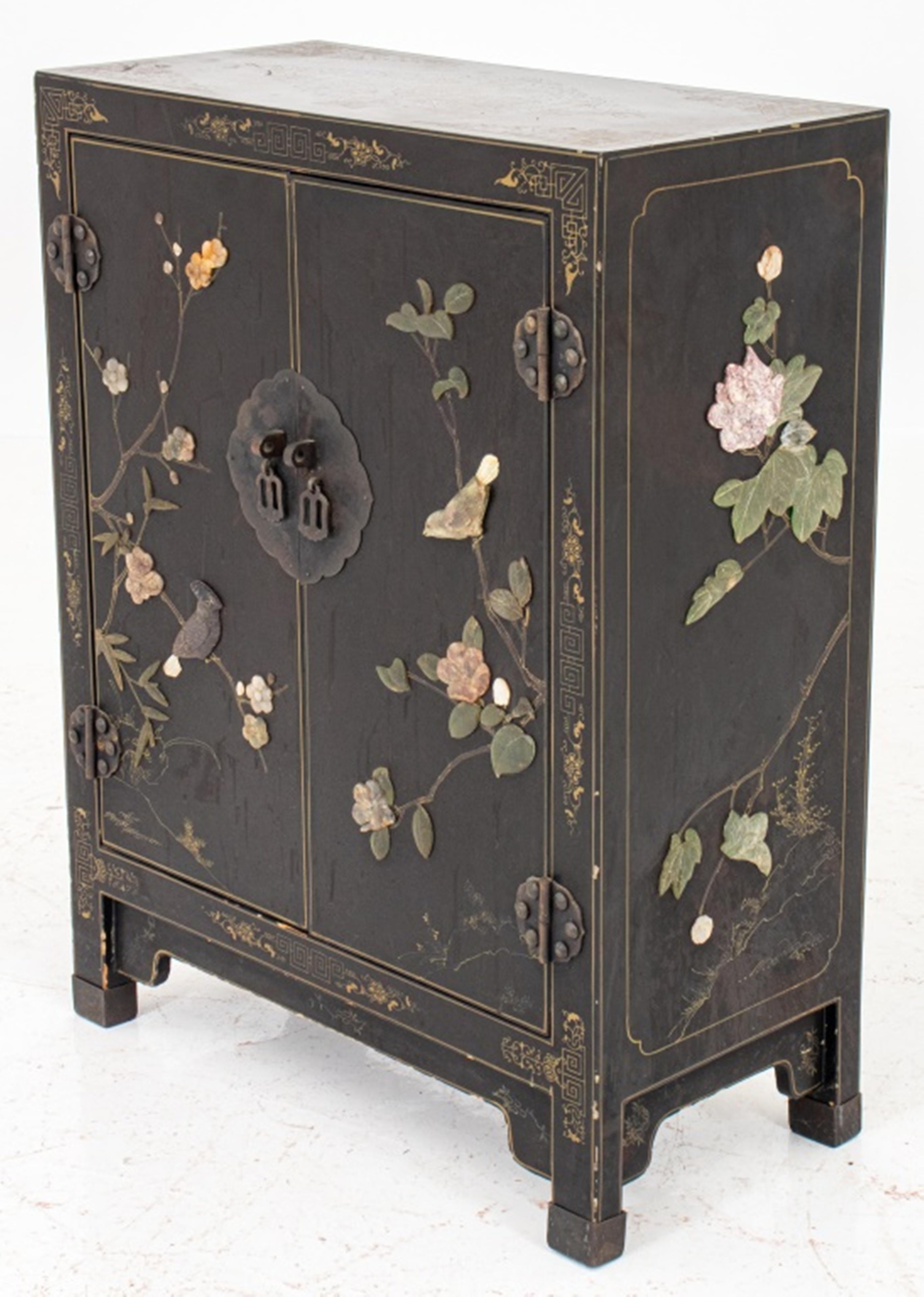 Chinese Export Chinese Stone Inlaid Black Lacquer Cabinet