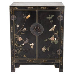 Chinese Stone Inlaid Black Lacquer Cabinet