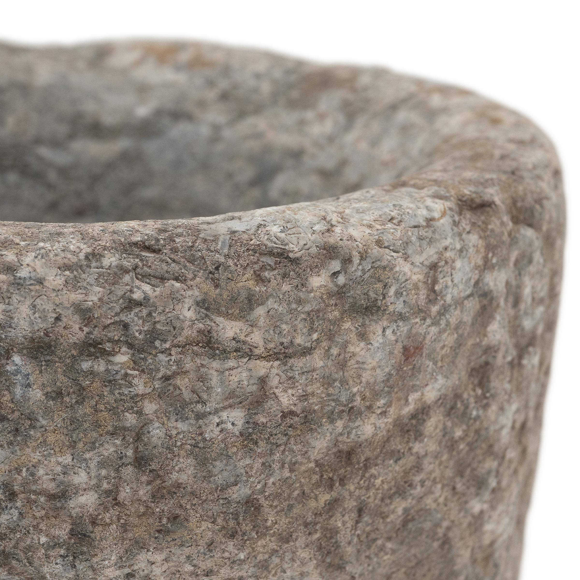 Hand-Carved Chinese Stone Kitchen Mortar, c. 1800 For Sale