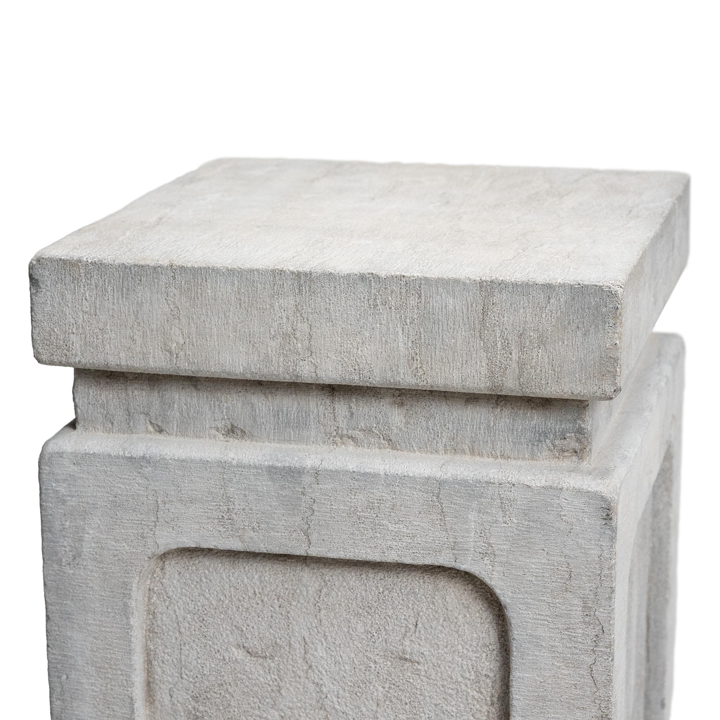 Carved Chinese Stone Pedestal with Tea Table Carvings