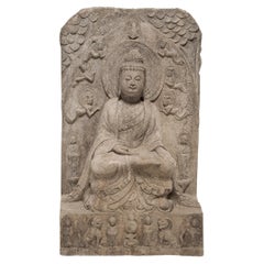 Chinese Stone Seated Shakyamuni Buddha Stele, c. 1850