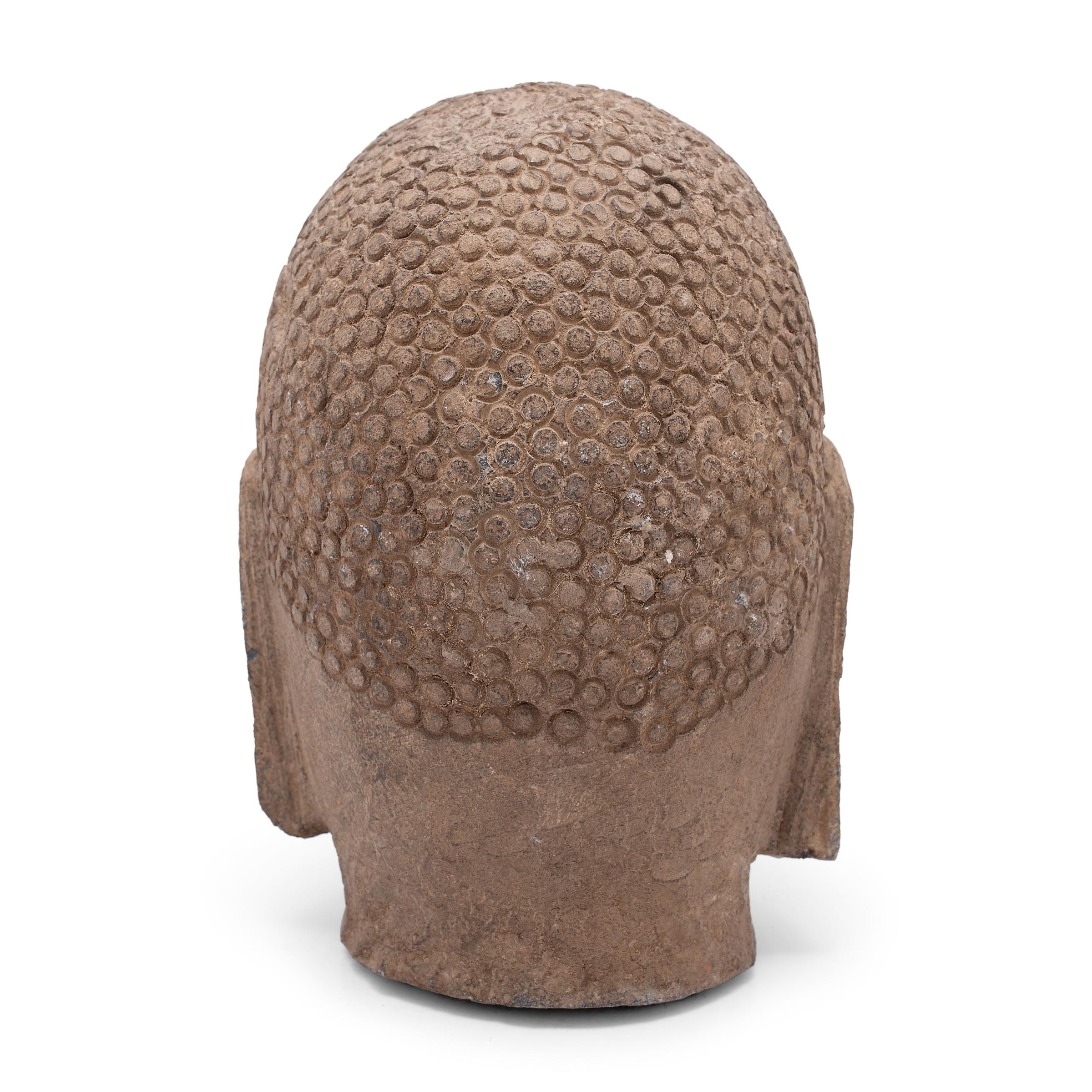 Qing Chinese Stone Shakyamuni Buddha Head For Sale