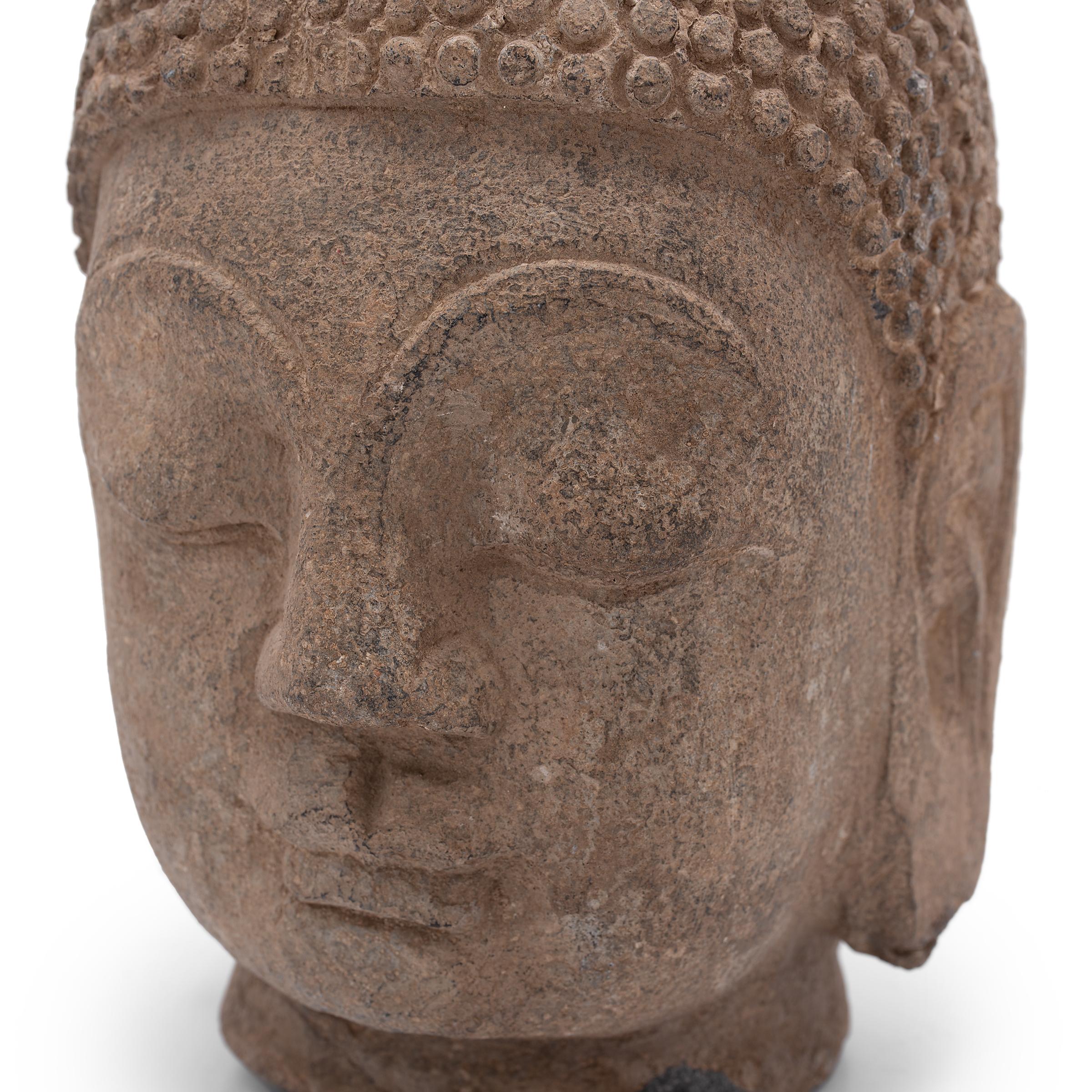 Chinese Stone Shakyamuni Buddha Head In Good Condition For Sale In Chicago, IL