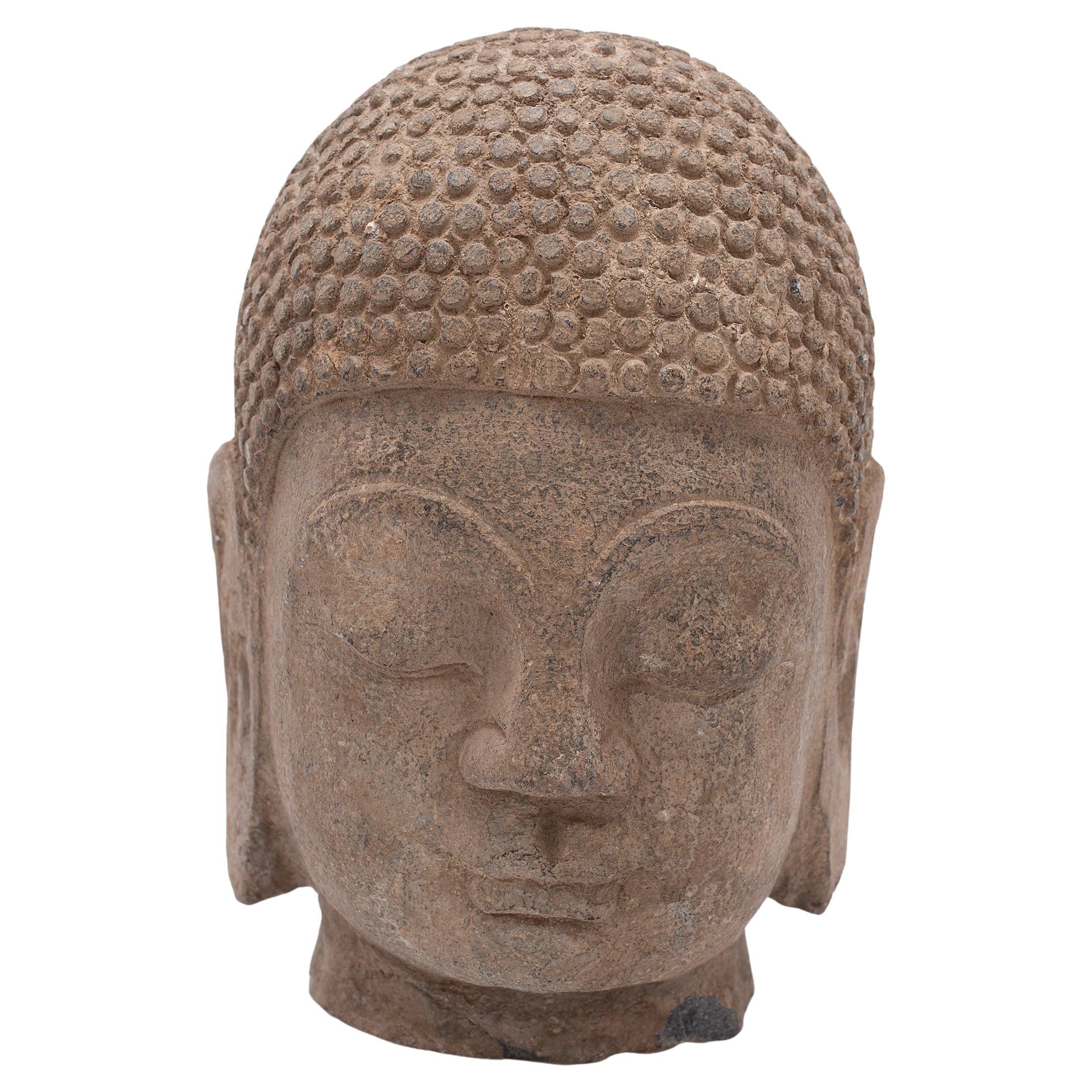 Chinese Stone Shakyamuni Buddha Head For Sale