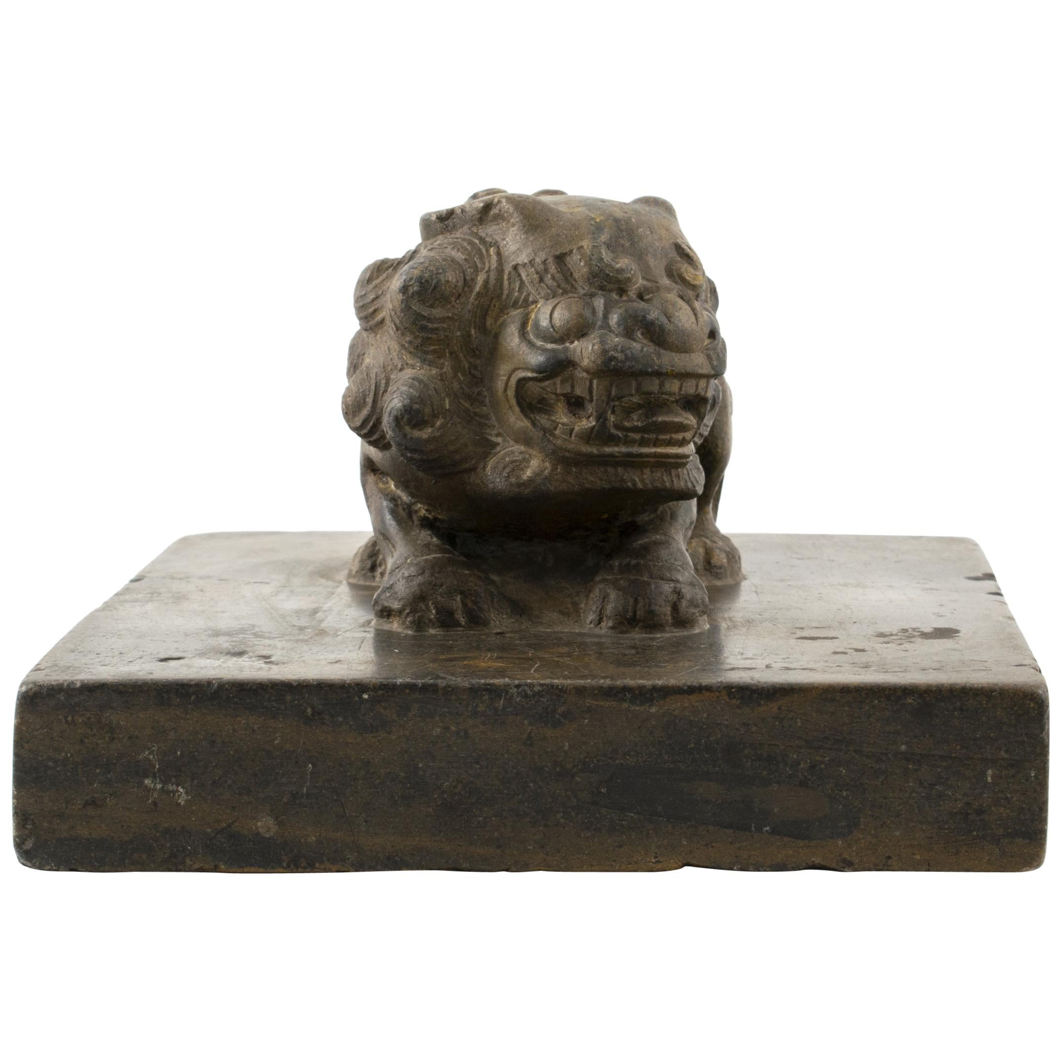 Chinese Stone Shoemaker's Weight with Foo Dog