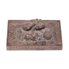 Chinese Stone Shoemaker's Weight with Mother, Cub, and Embroidered Ball