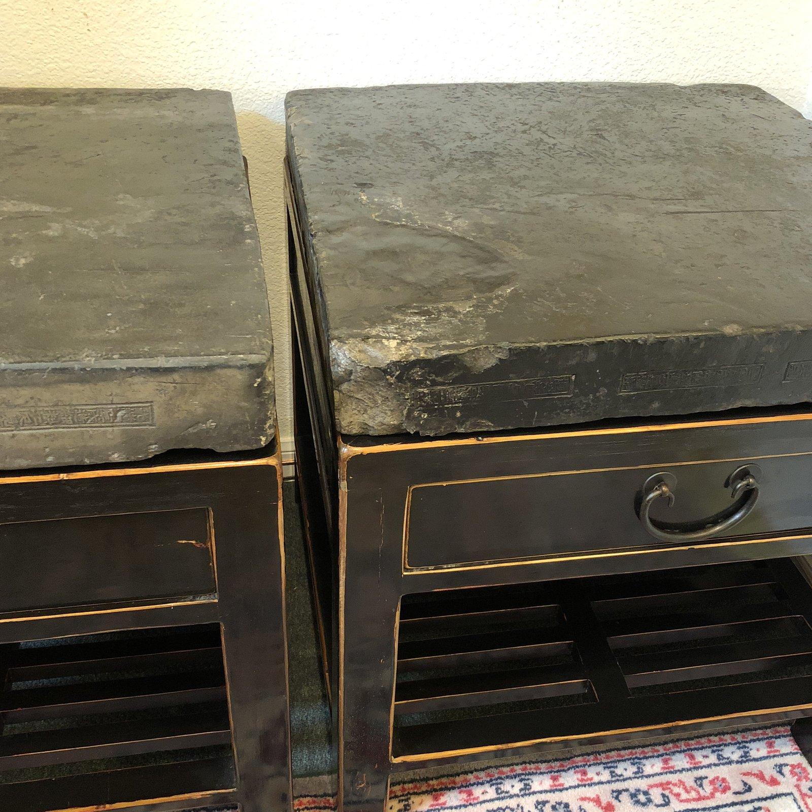 Chinese Stone Top Side Tables or Nightstands, a Pair 6