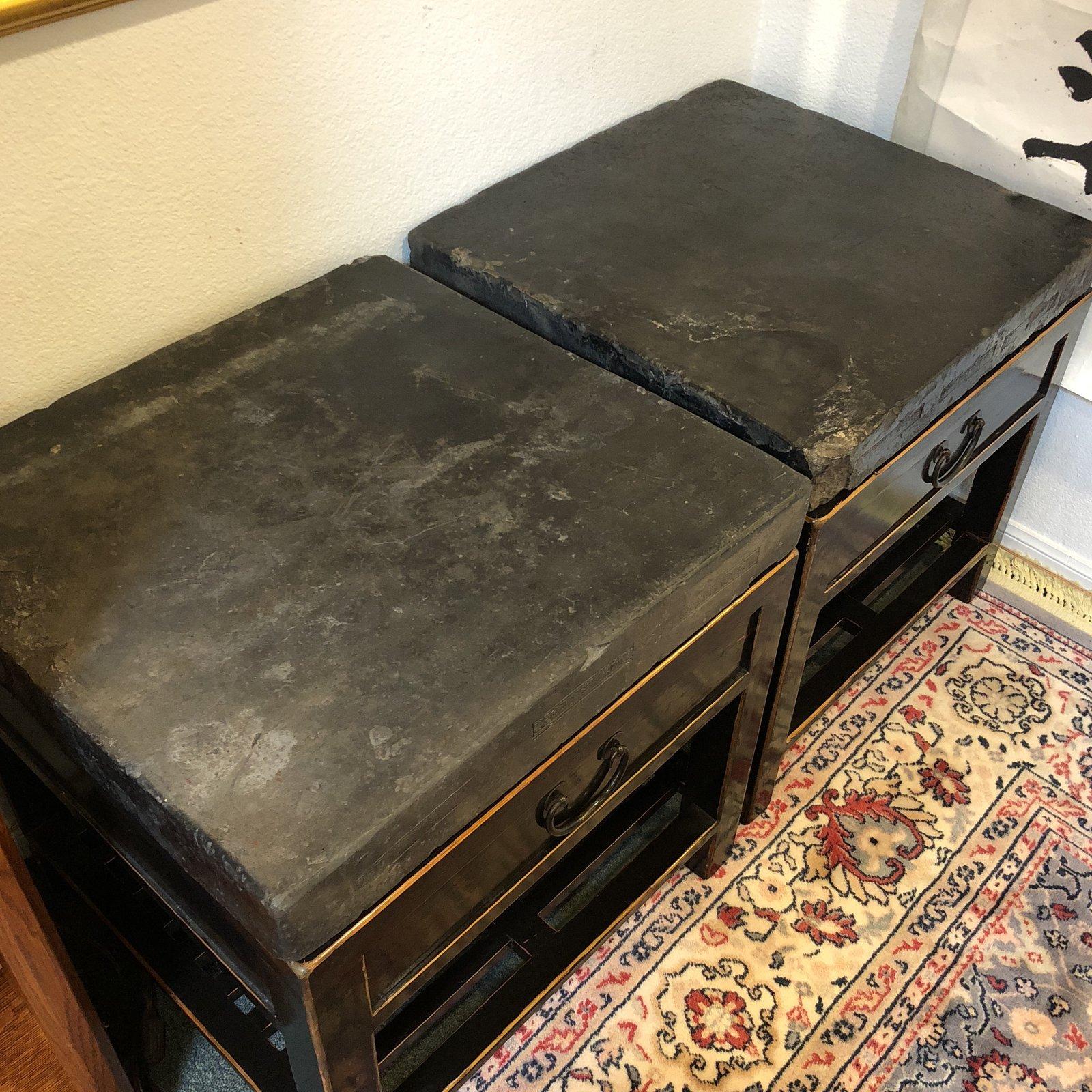 Contemporary Chinese Stone Top Side Tables or Nightstands, a Pair