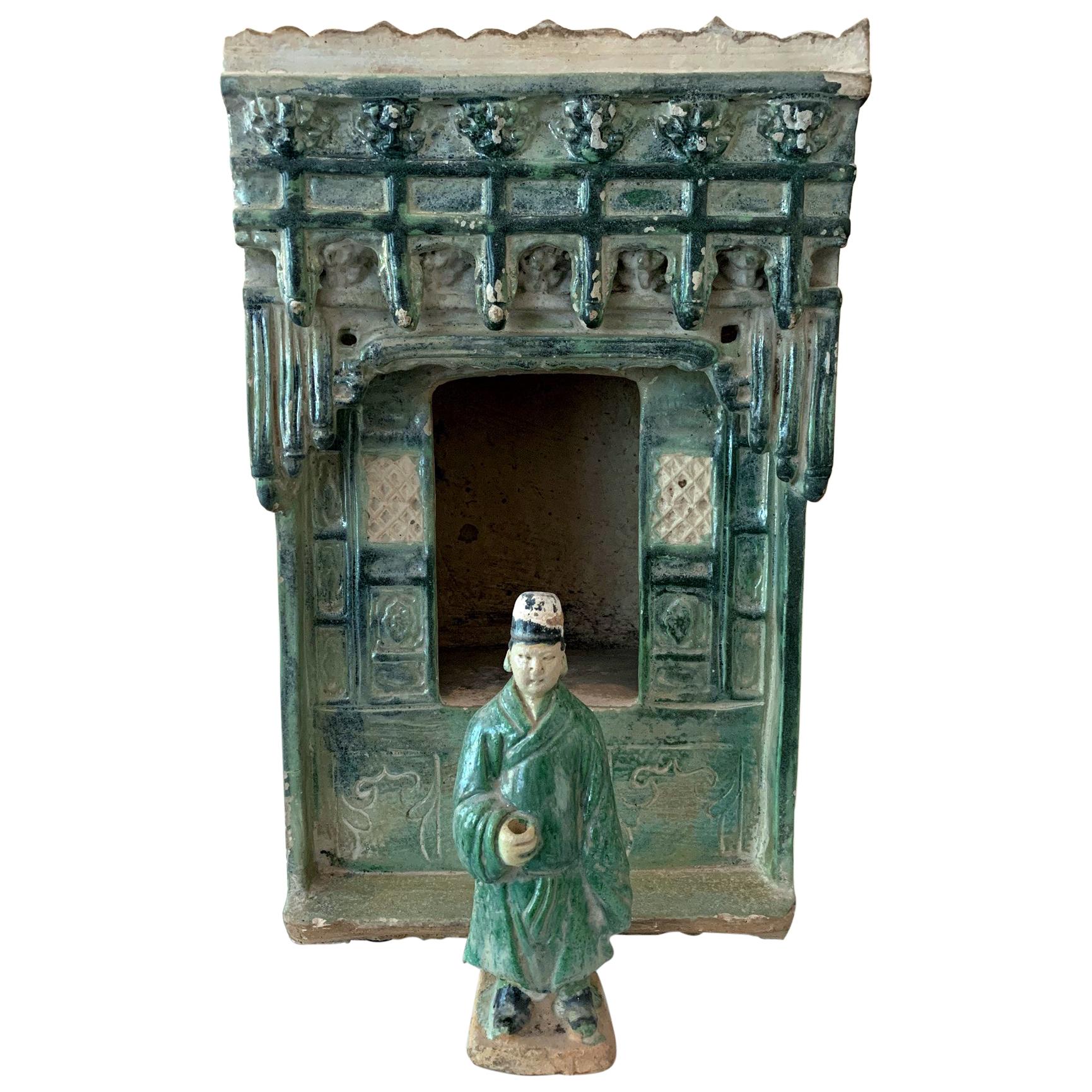 Chinese Stoneware Funeral Shrine Model and Figure Ming Dynasty For Sale