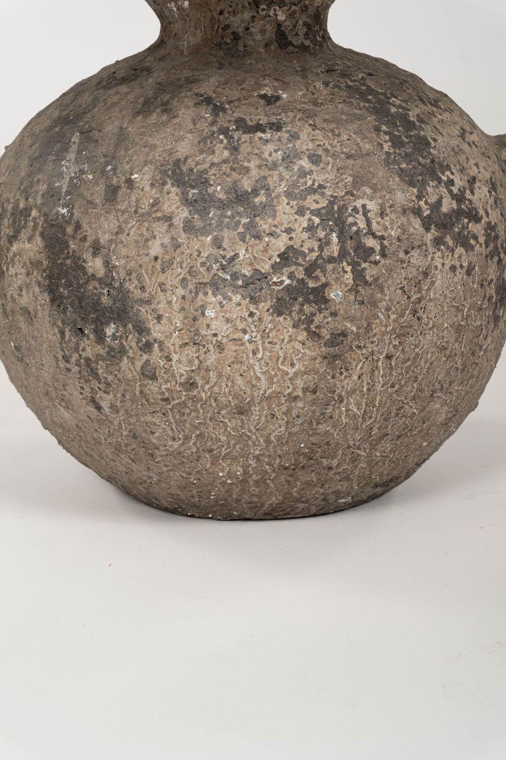 Chinesische Kruglampe mit Leinenschirm (Primitiv) im Angebot