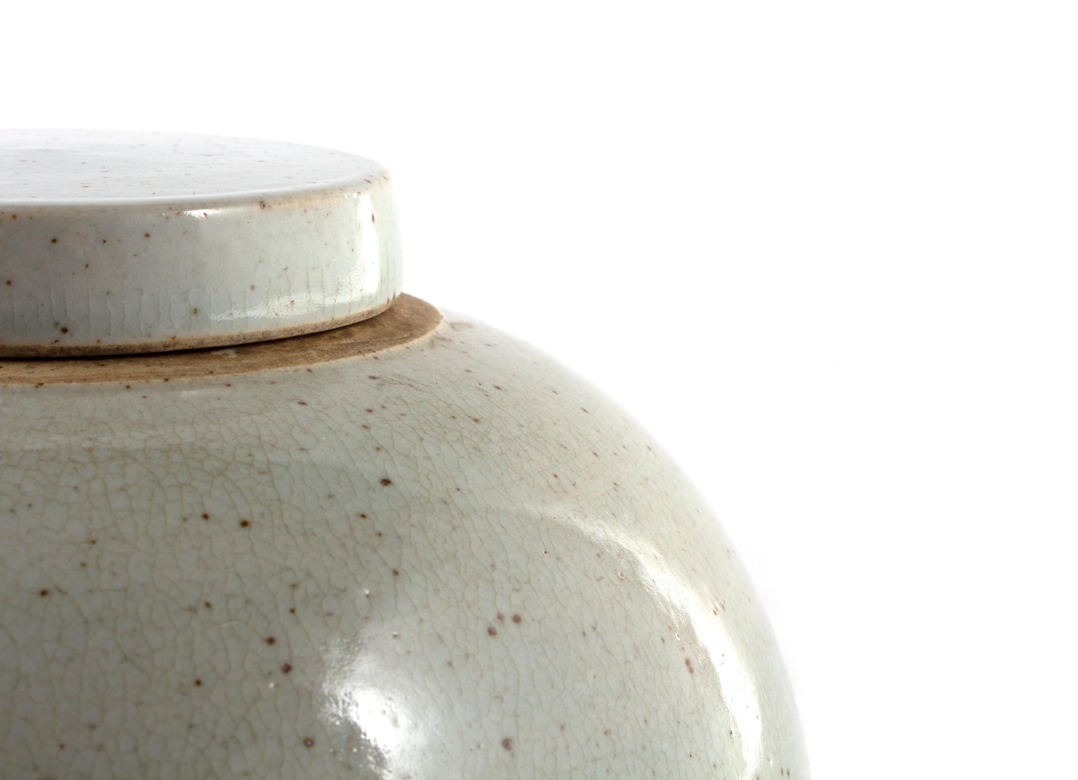 South Asian Chinese Storage Urn in Pitted Pale Celadon Glaze
