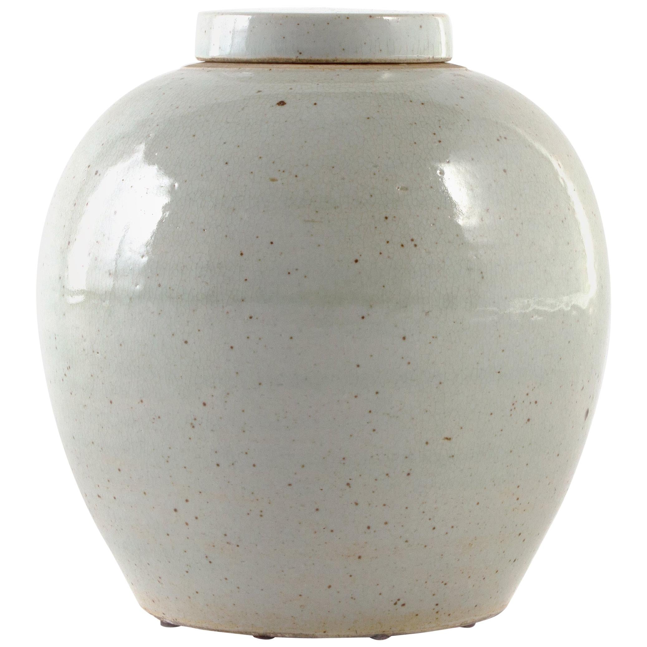 Chinese Storage Urn in Pitted Pale Celadon Glaze