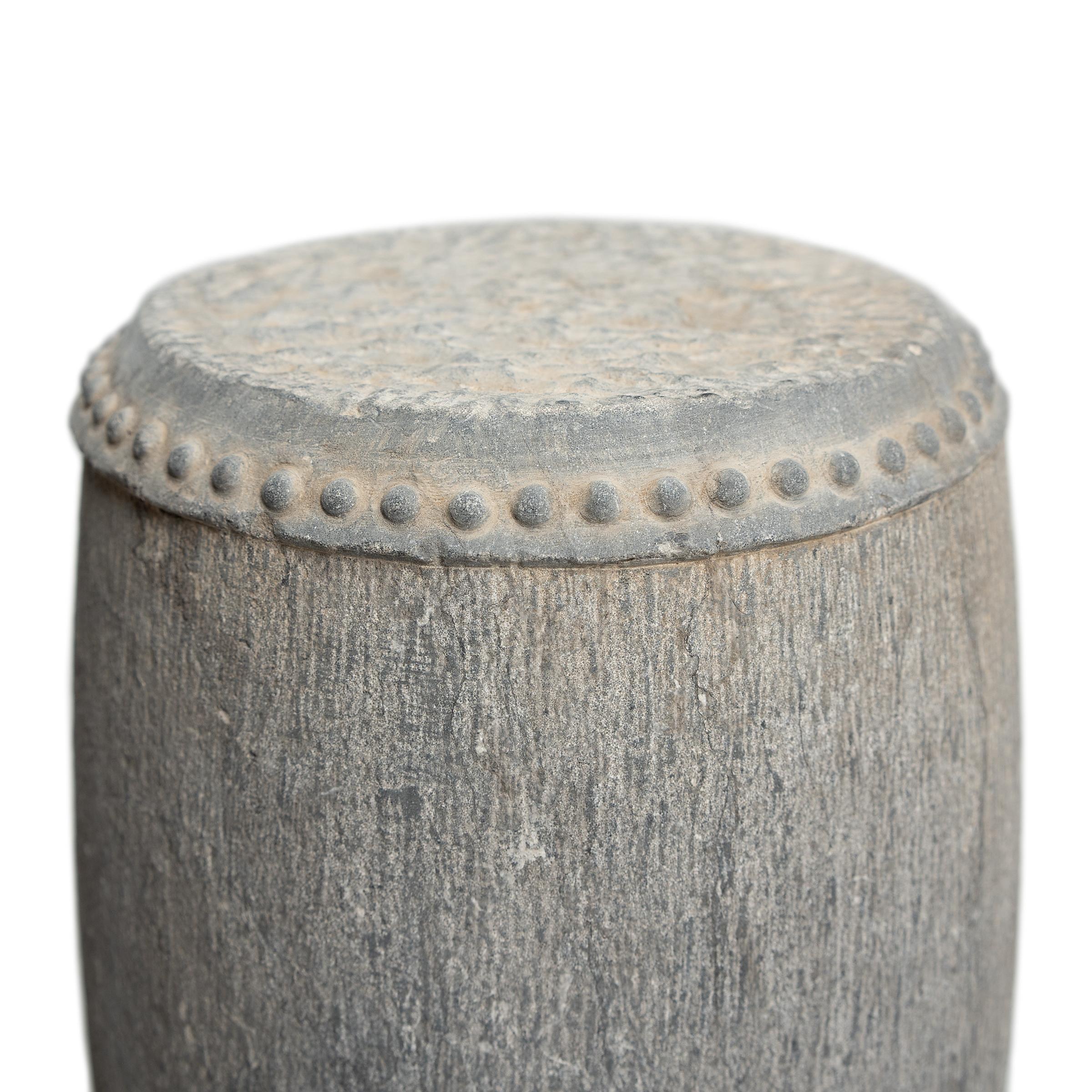 Chinese Studded Limestone Drum In Good Condition For Sale In Chicago, IL