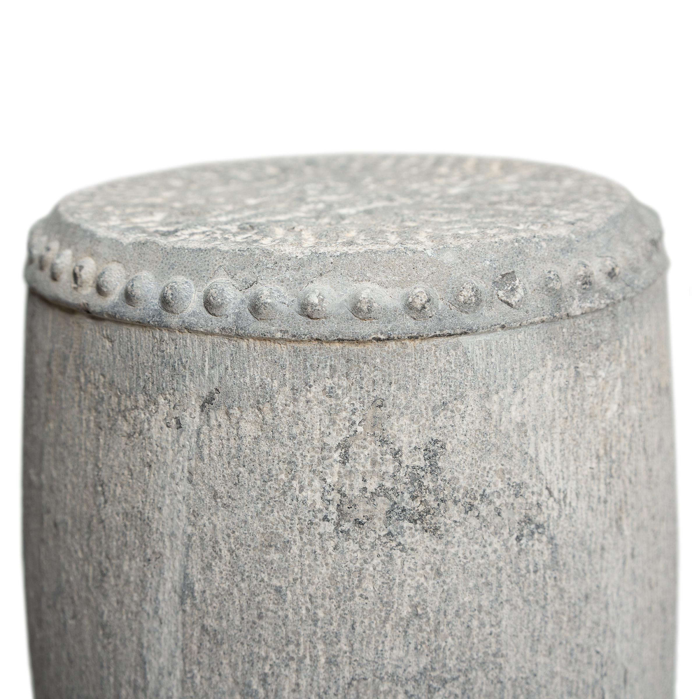 Carved Chinese Studded Limestone Drum For Sale