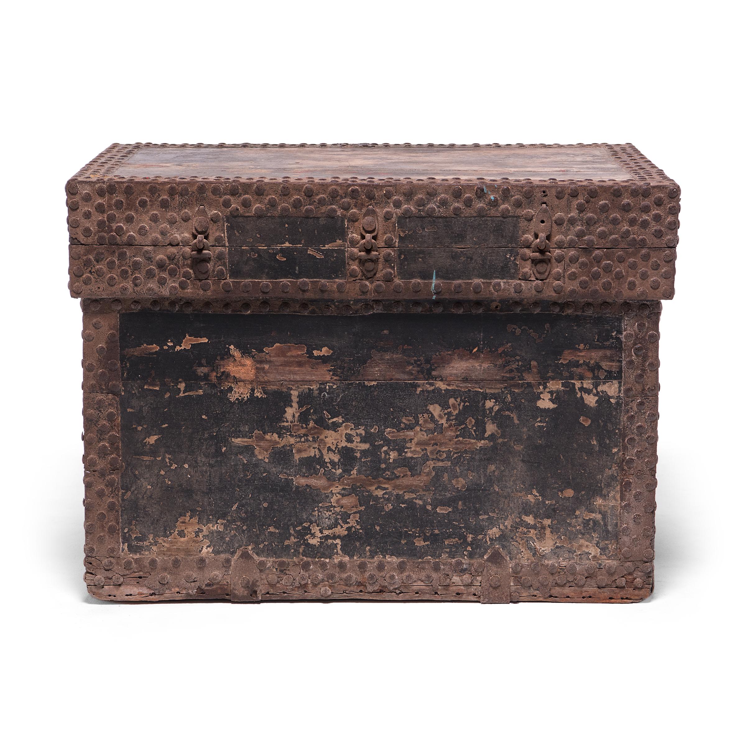 Brass Chinese Studded Ming Traveling Chest, c. 1600