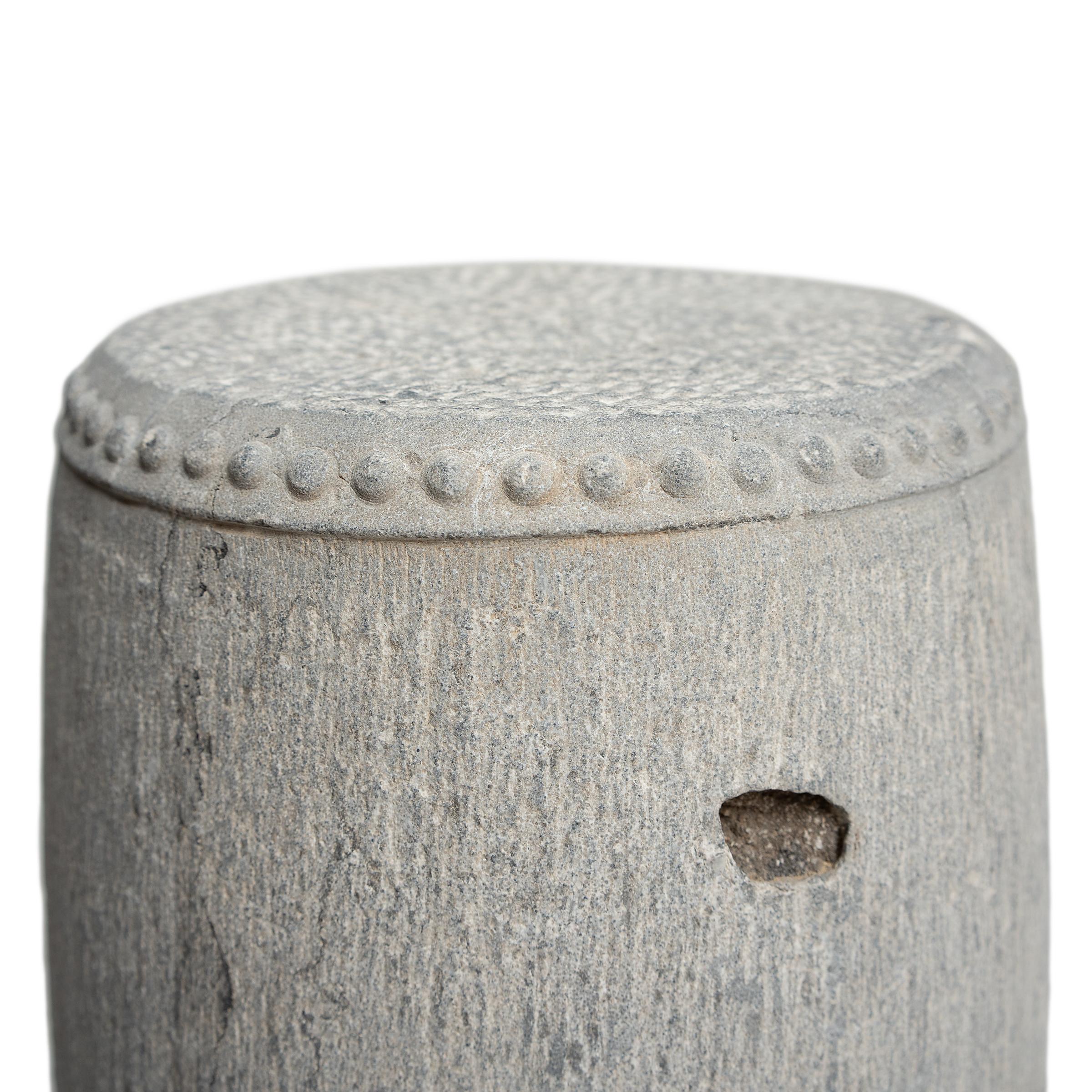 Carved Chinese Studded Stone Drum