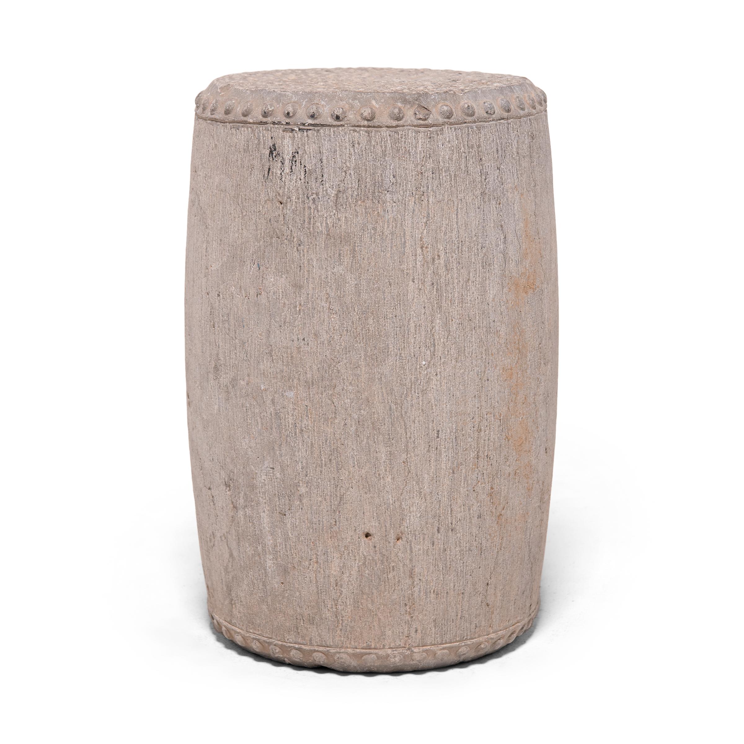 Minimalist Chinese Studded Stone Drum Stool