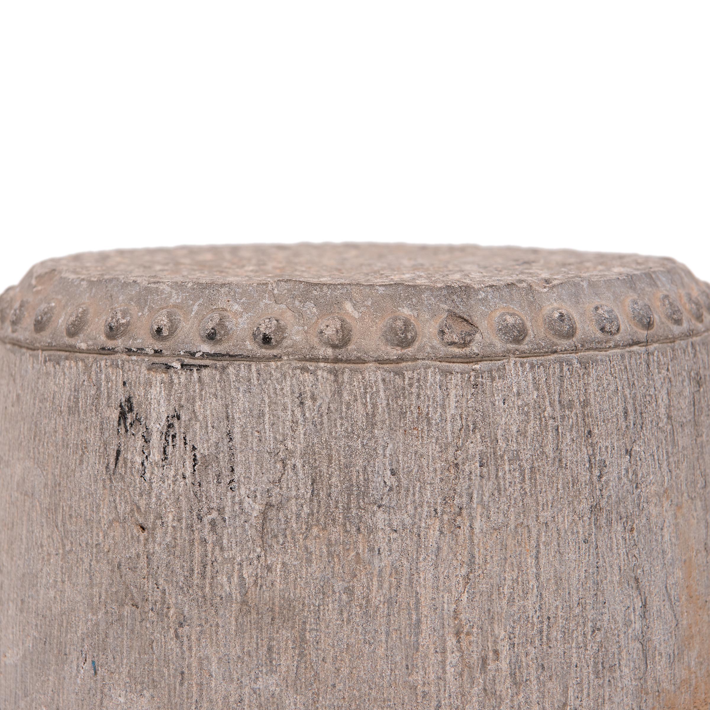 Chinese Studded Stone Drum Stool In Good Condition In Chicago, IL