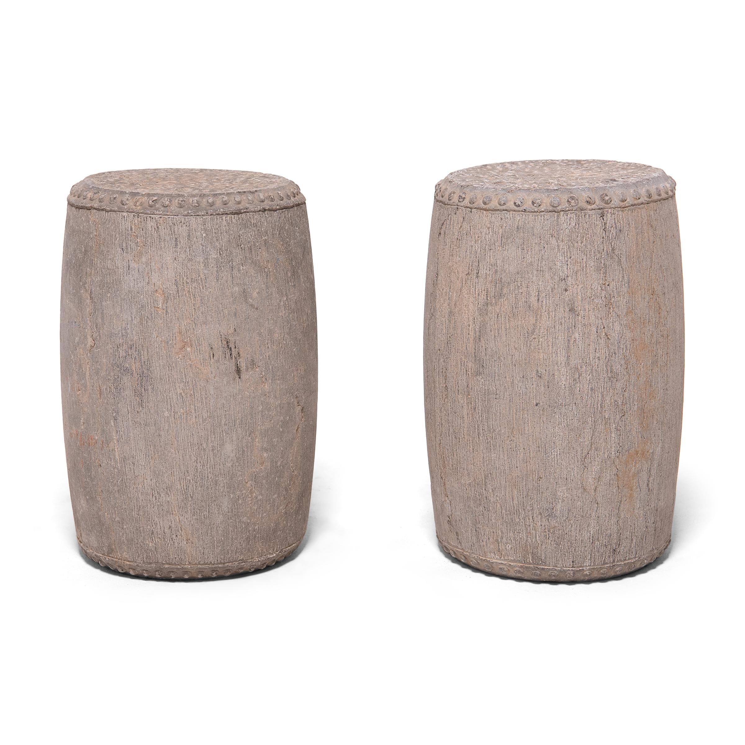 Contemporary Chinese Studded Stone Drum Stool
