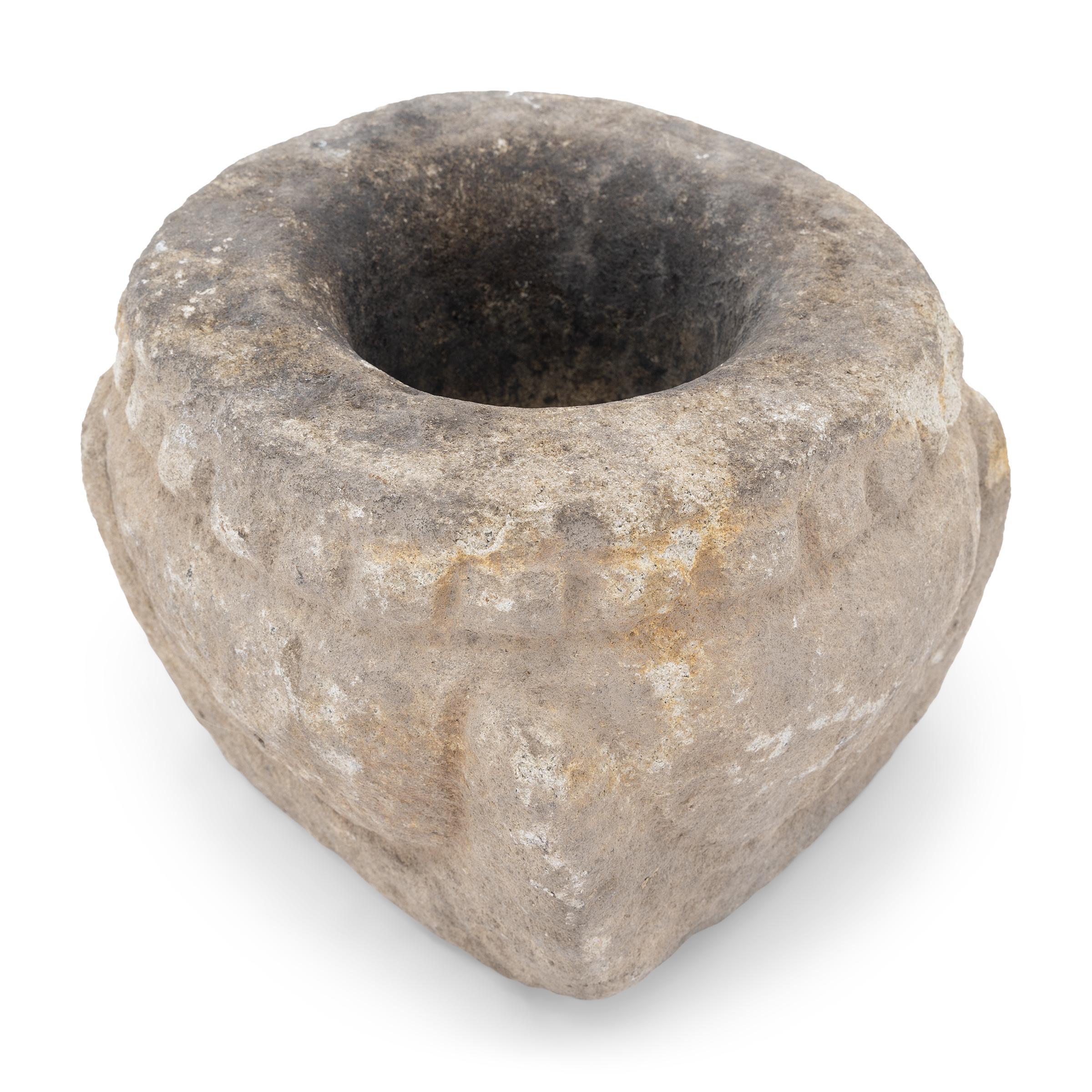 Rustic Chinese Studded Stone Mortar, c. 1900 For Sale