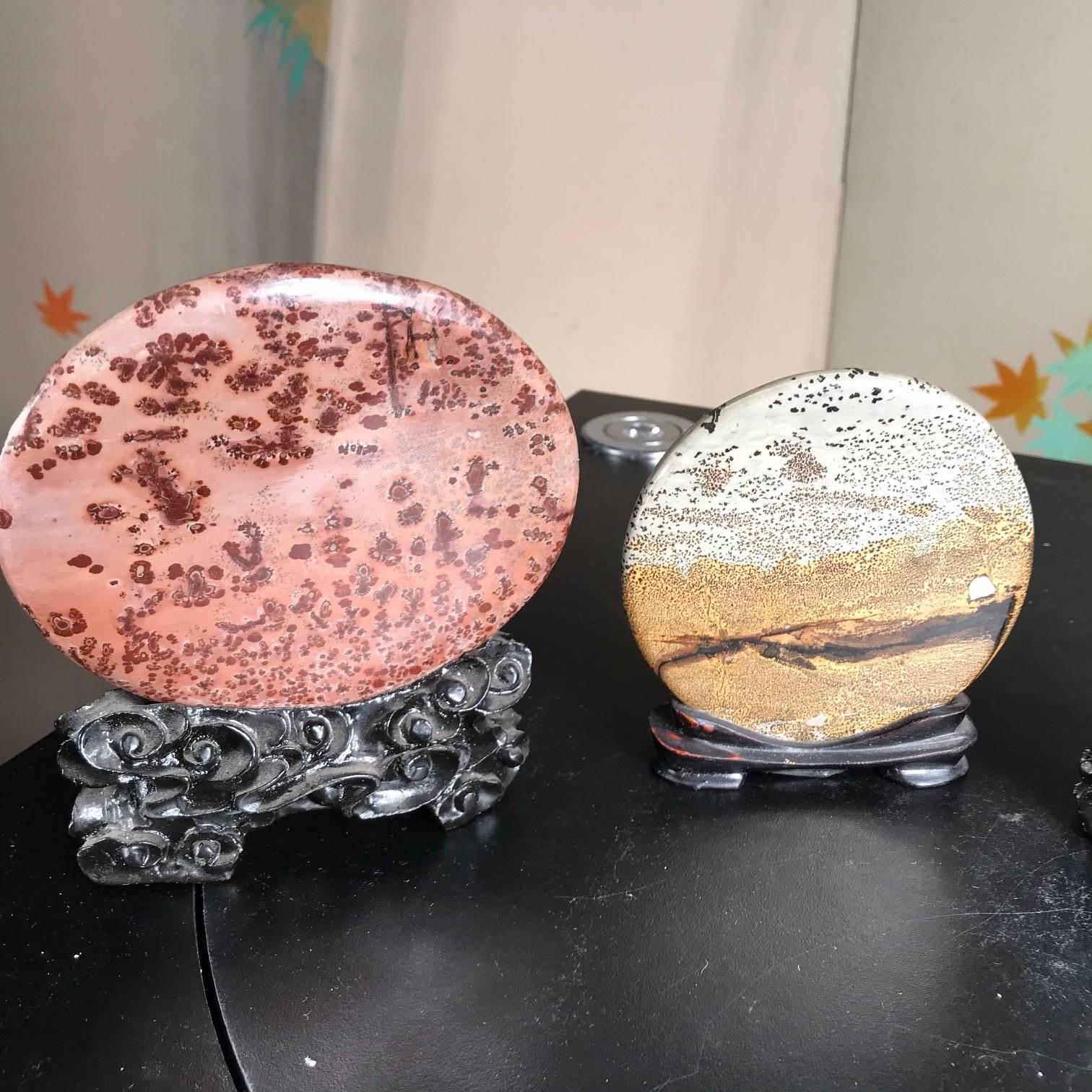 This foursome of Chinese extraordinary natural round viewing stones from China are completely natural stones that simply take your breath away!

Found in Southern China, they are also known as a painting stones Guo Hua as the Chinese believe these